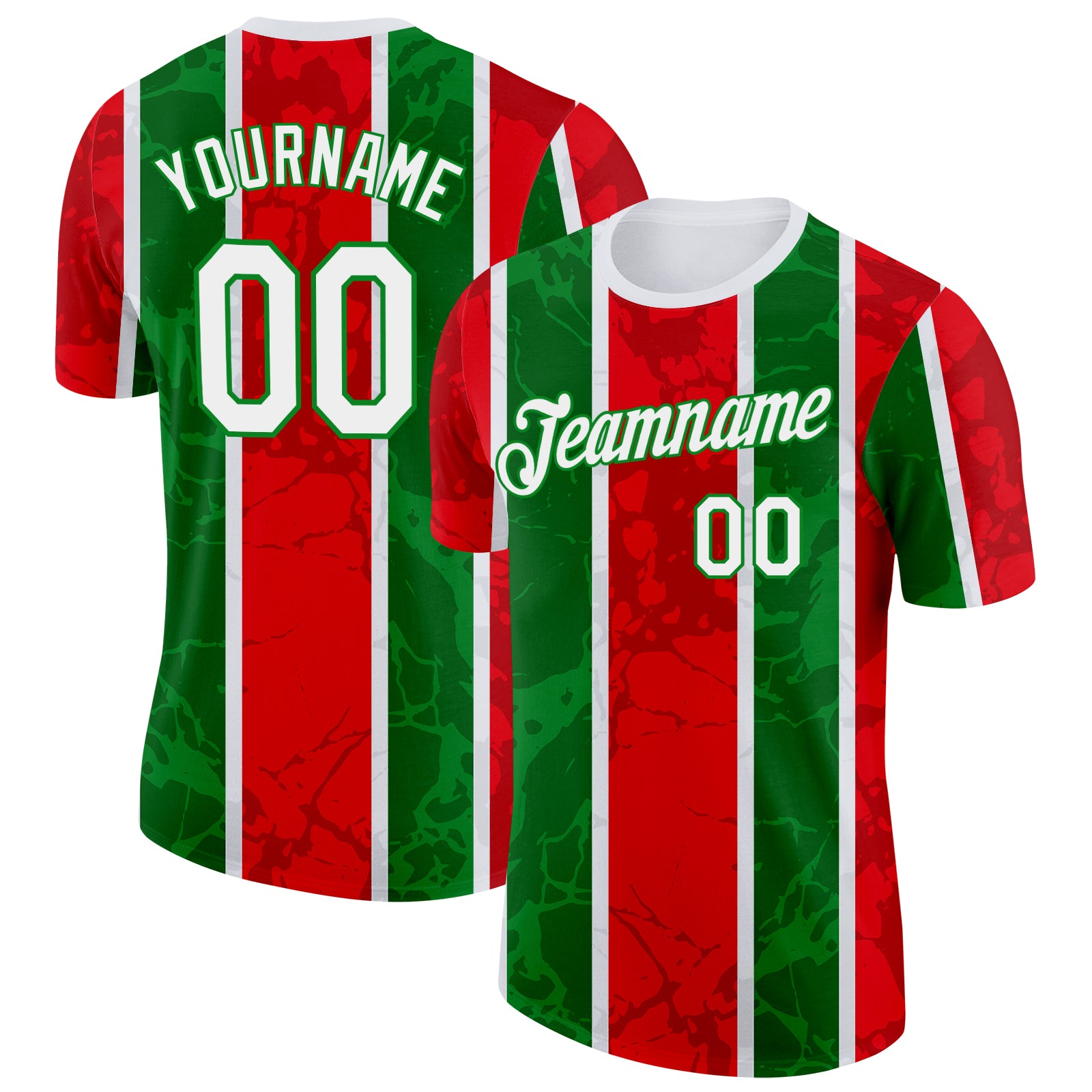 Custom White Grass Green-Red Portugal Grunge Stripe And Splash Performance T-Shirt
