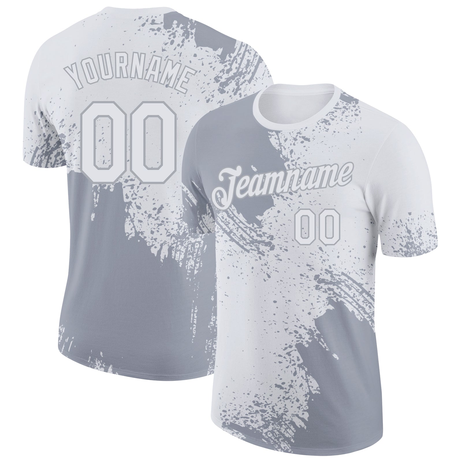 Custom White-Gray Abstract Brush Stroke Performance T-Shirt