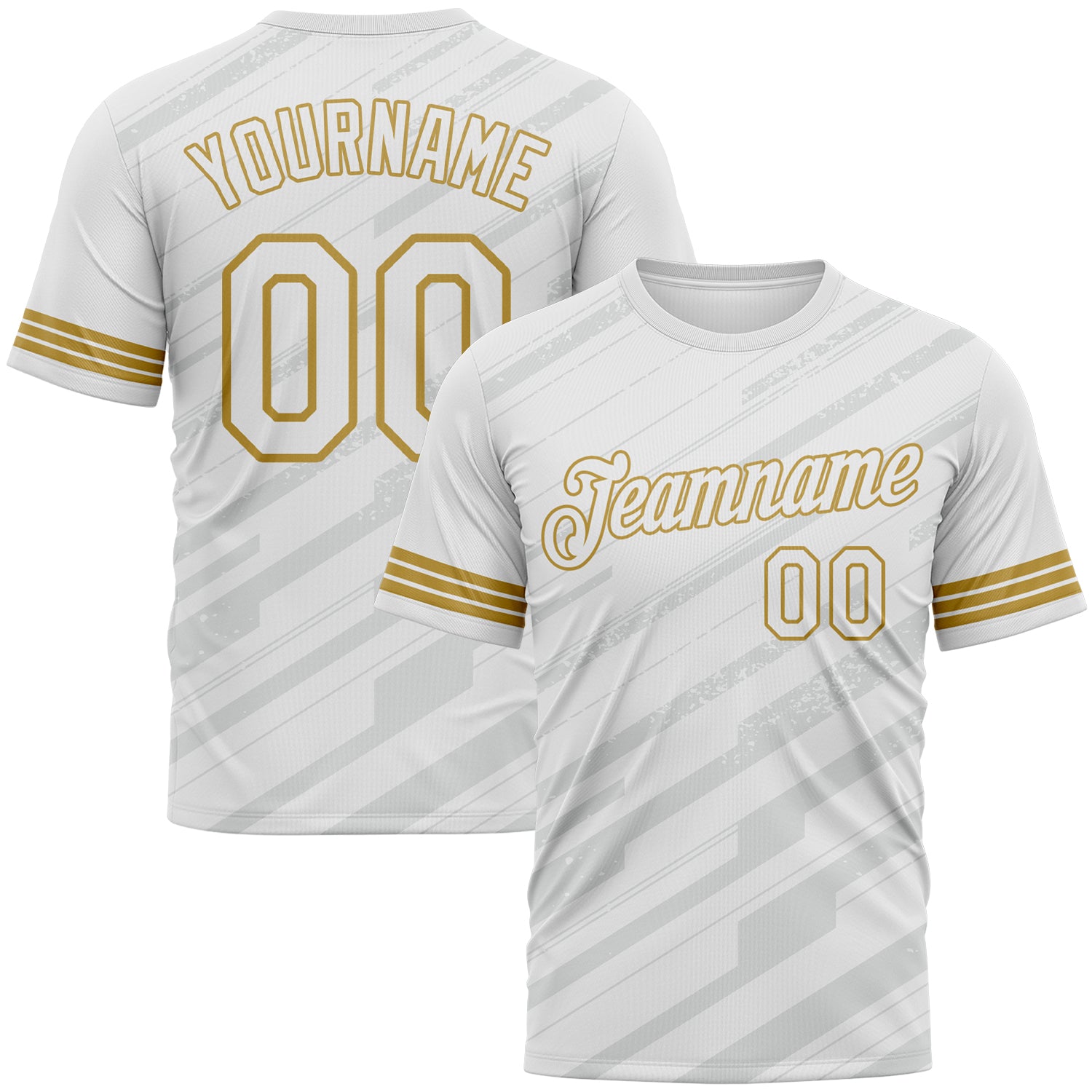 Custom White Gray-Old Gold 3D Pattern Diagonal Stripe Speed Line Performance T-Shirt