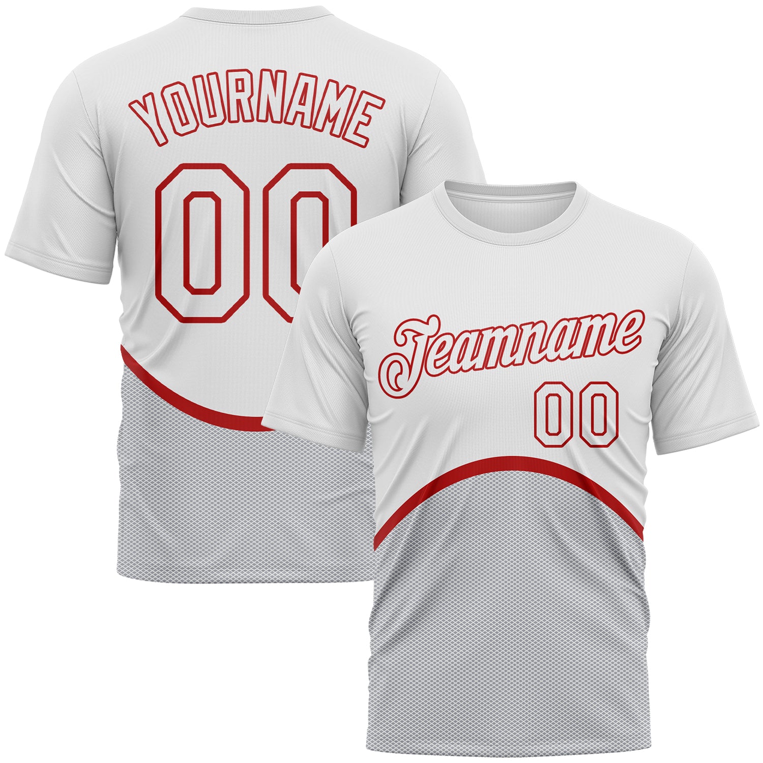 Custom White Gray-Red 3D Pattern Retro Design Performance T-Shirt