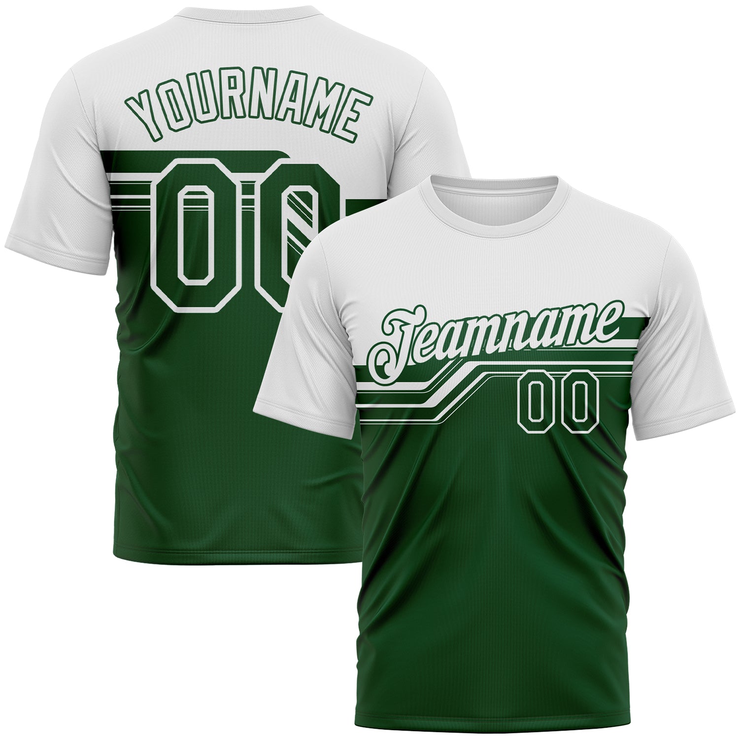 Custom White-Green 3D Pattern Varsity Style Retro Stripe Performance T-Shirt