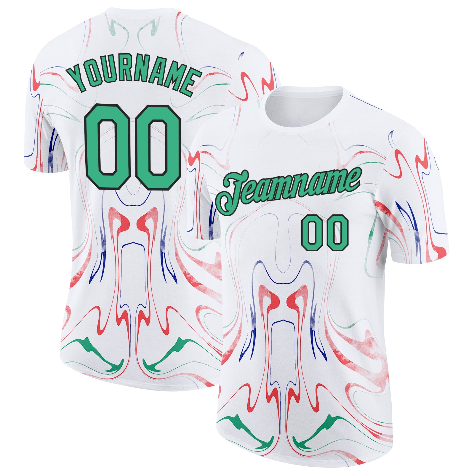 Custom White Green Red Blue-Black Italy Liquid Fluid Performance T-Shirt