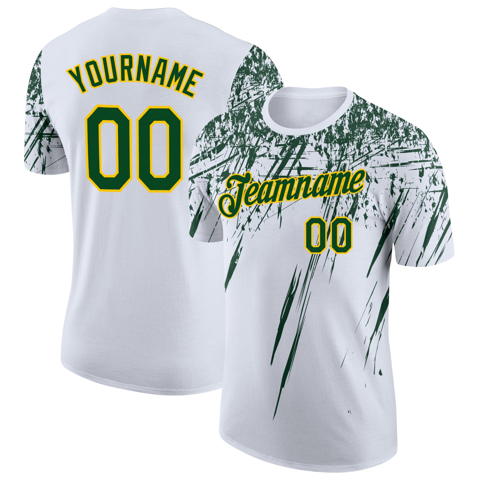 Custom White Green-Yellow Distressed Scratch Brush Stroke Performance T-Shirt