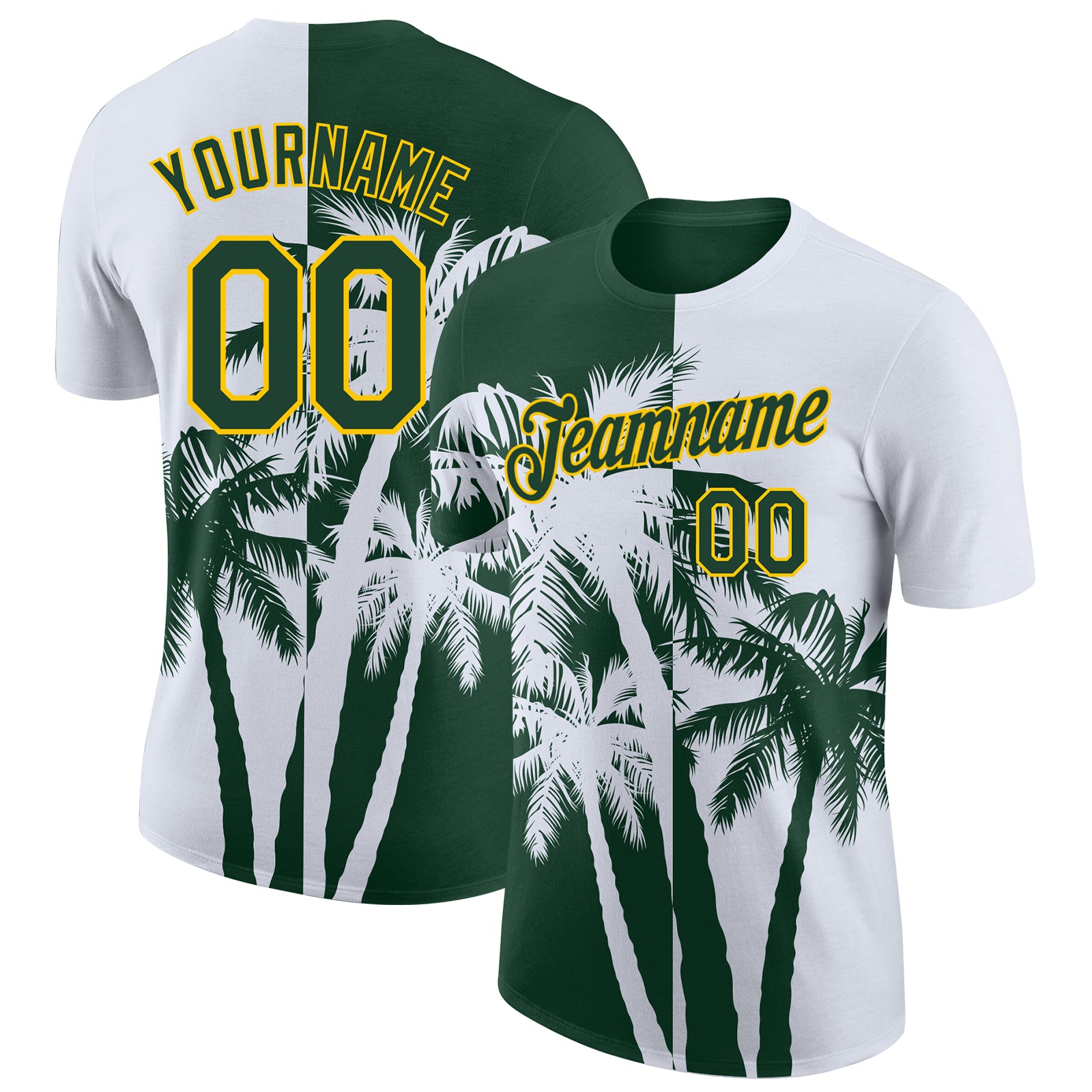 Custom White Green-Yellow Hawaii Tropical Coastal Palm Trees Performance T-Shirt