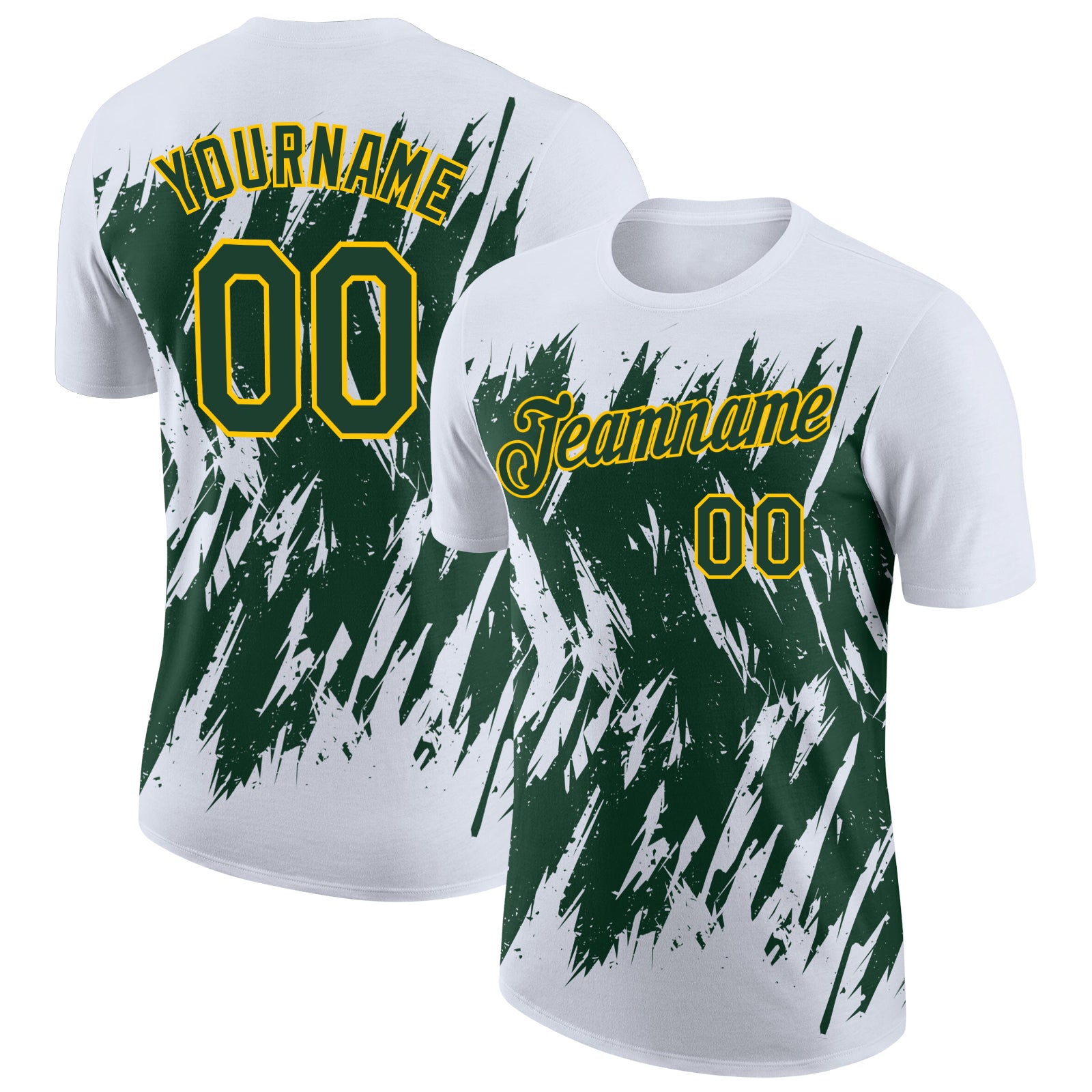 Custom White Green-Yellow Torn Sharp Brush Stroke Splatter Performance T-Shirt