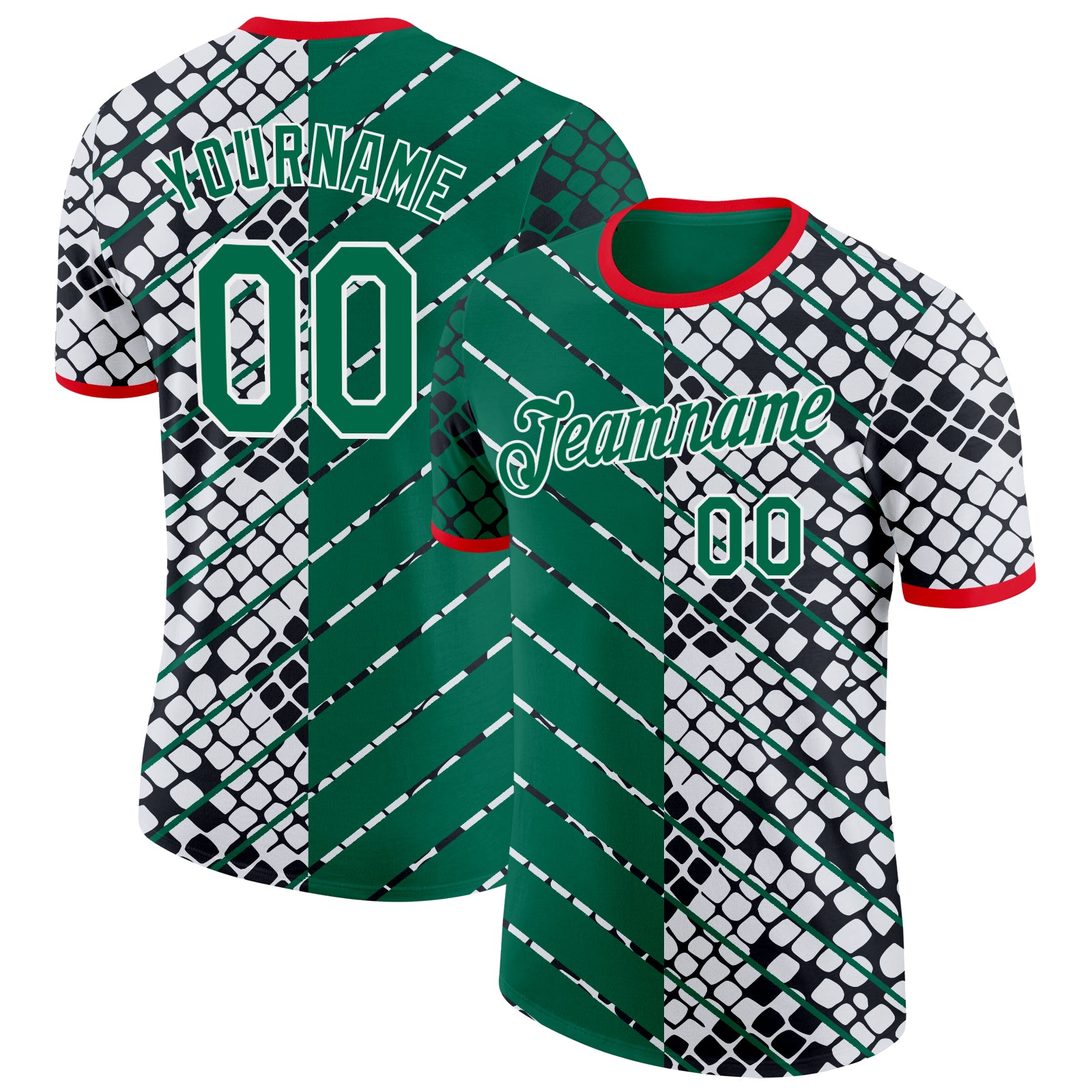 Custom White Kelly Green Fire Red-Black Mexico Snake Python Print Performance T-Shirt