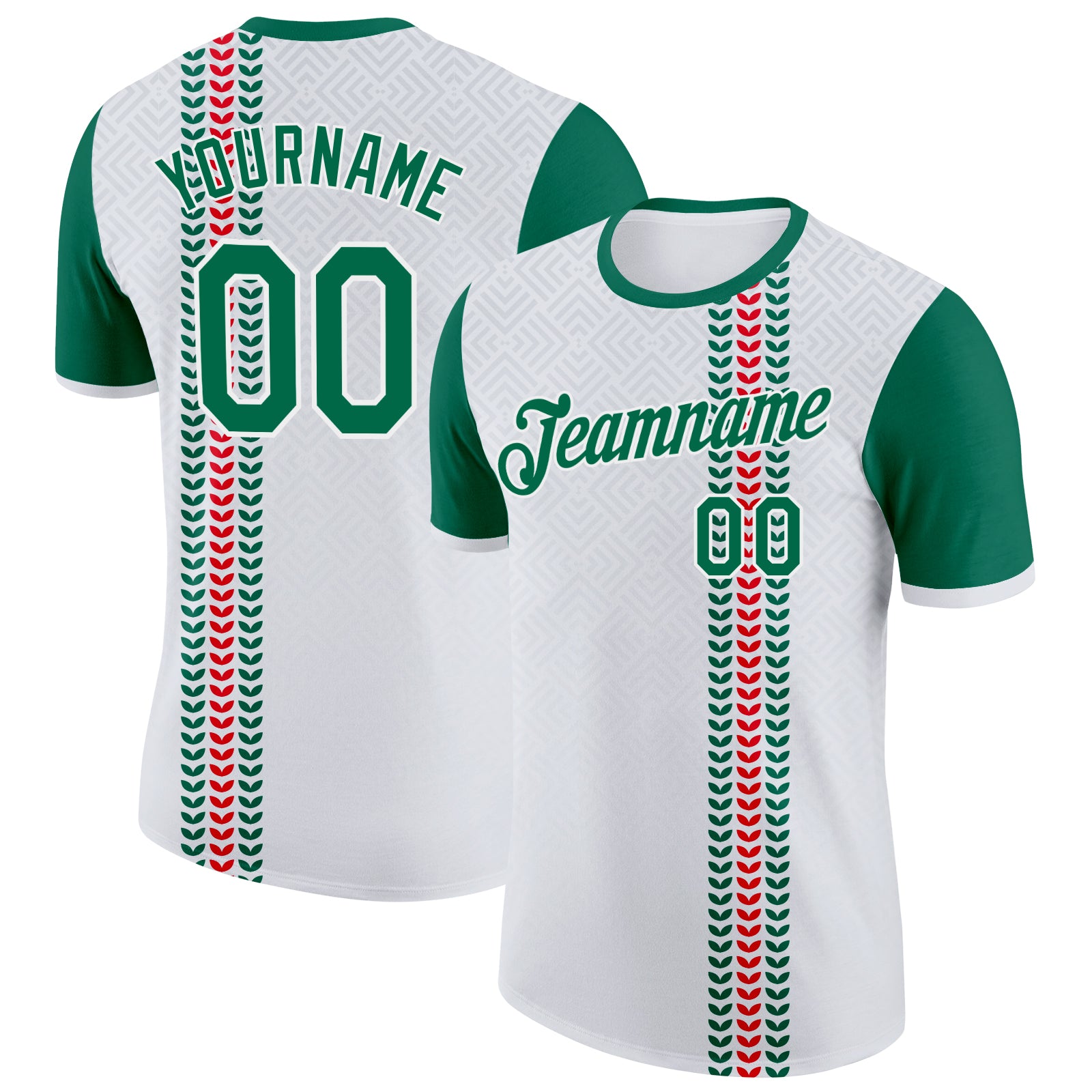 Custom White Kelly Green-Red Italy Abstract Pattern Performance T-Shirt
