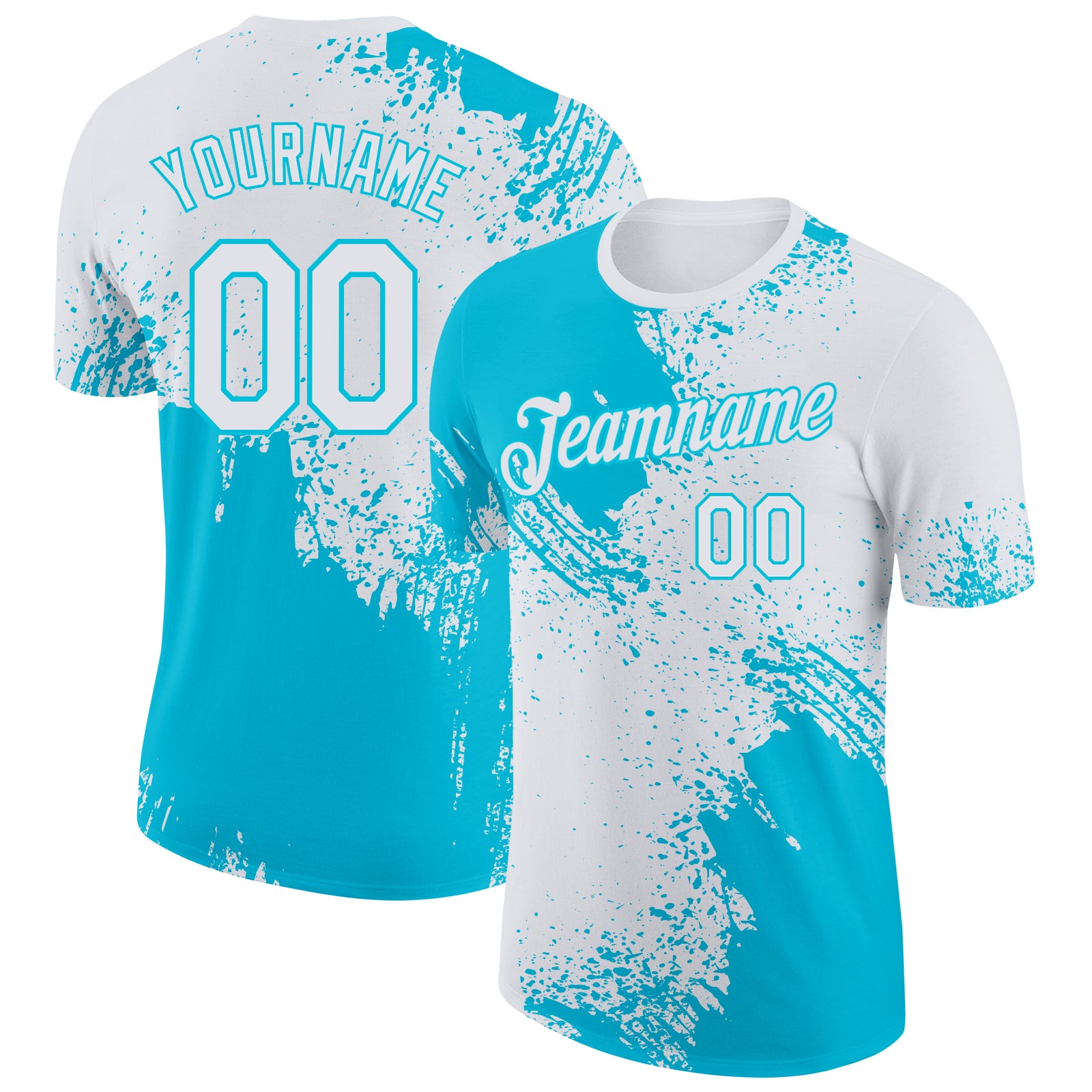Custom White-Lakes Blue Abstract Brush Stroke Performance T-Shirt