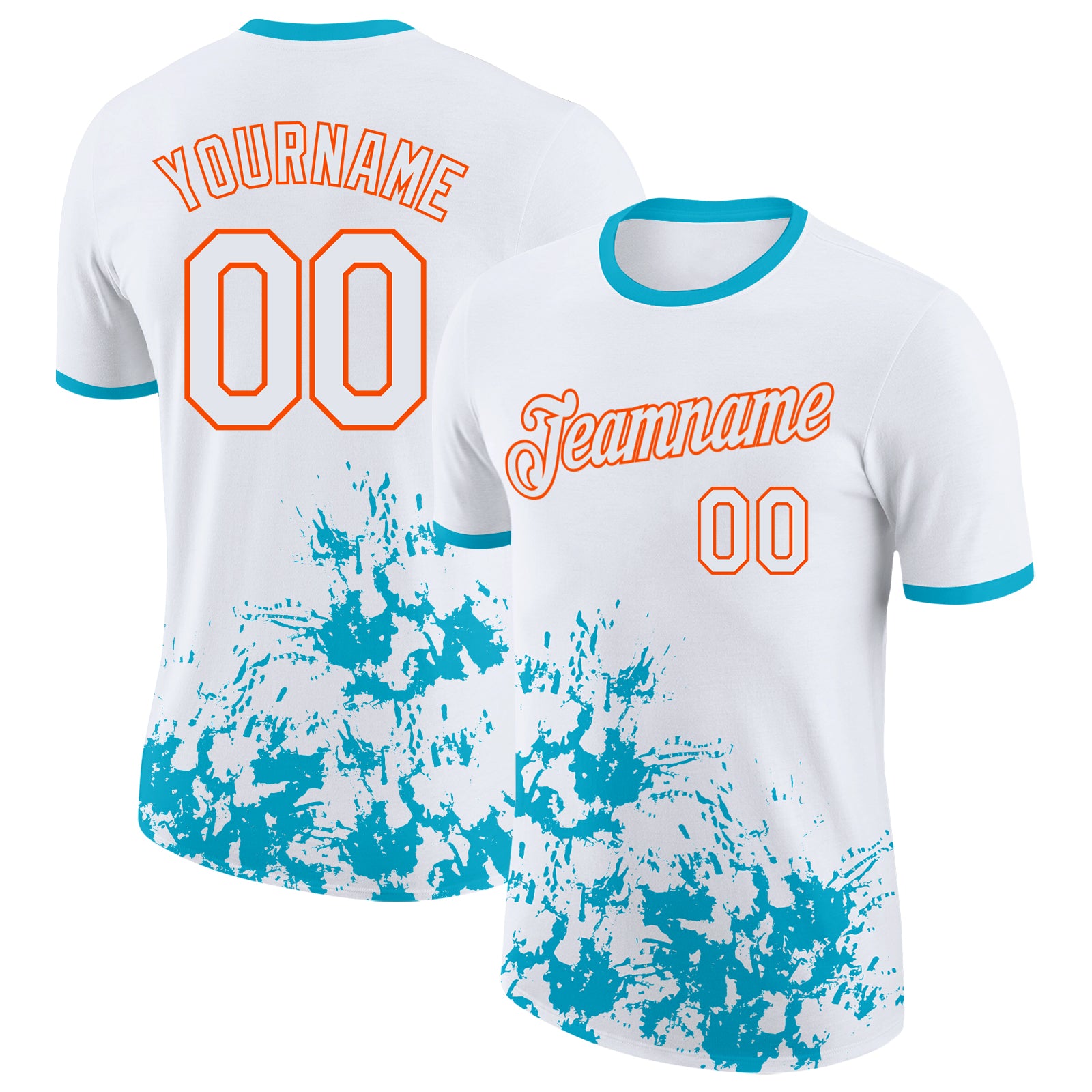 Custom White Lakes Blue-Orange Brush Stroke Splatter Performance T-Shirt