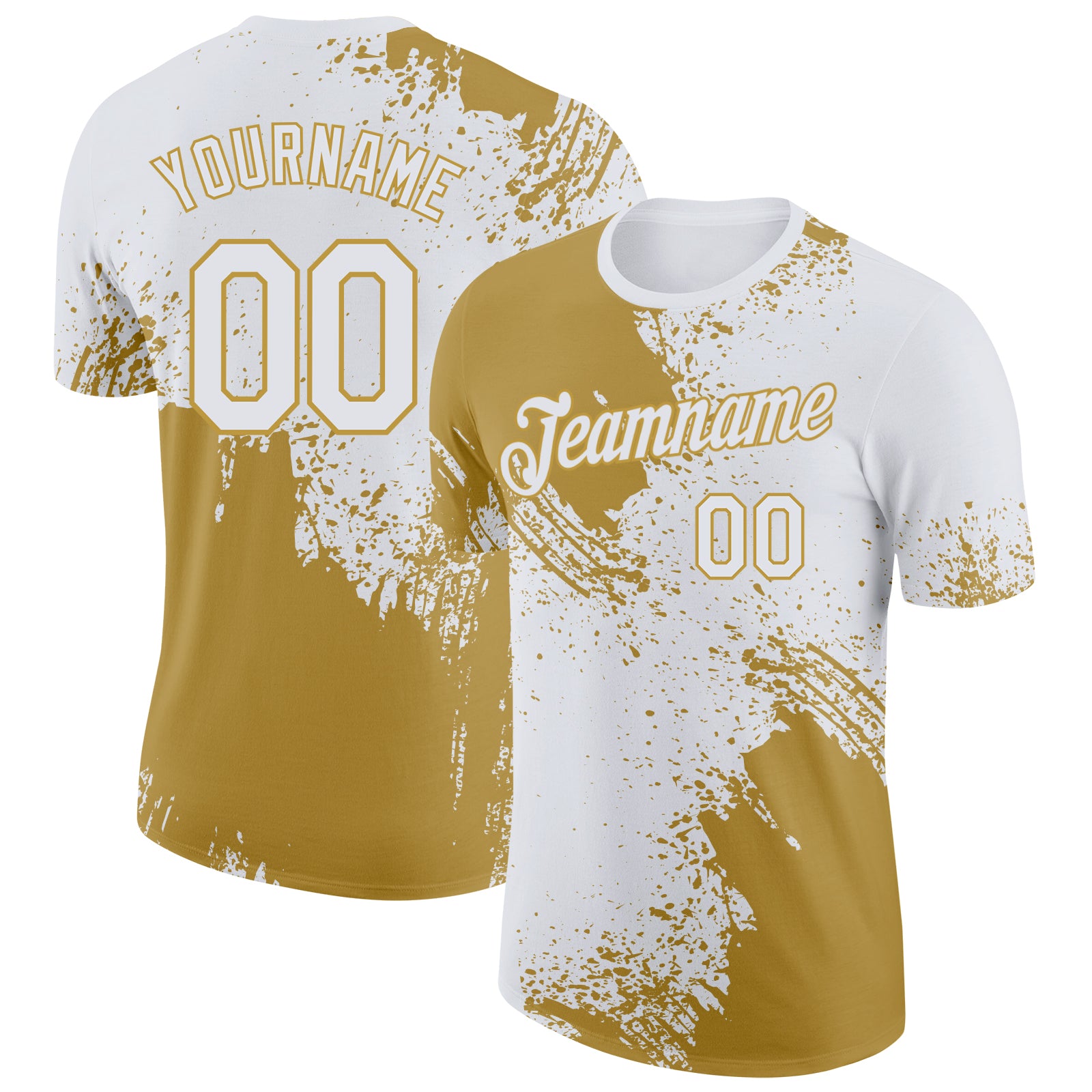 Custom White-Old Gold Abstract Brush Stroke Performance T-Shirt