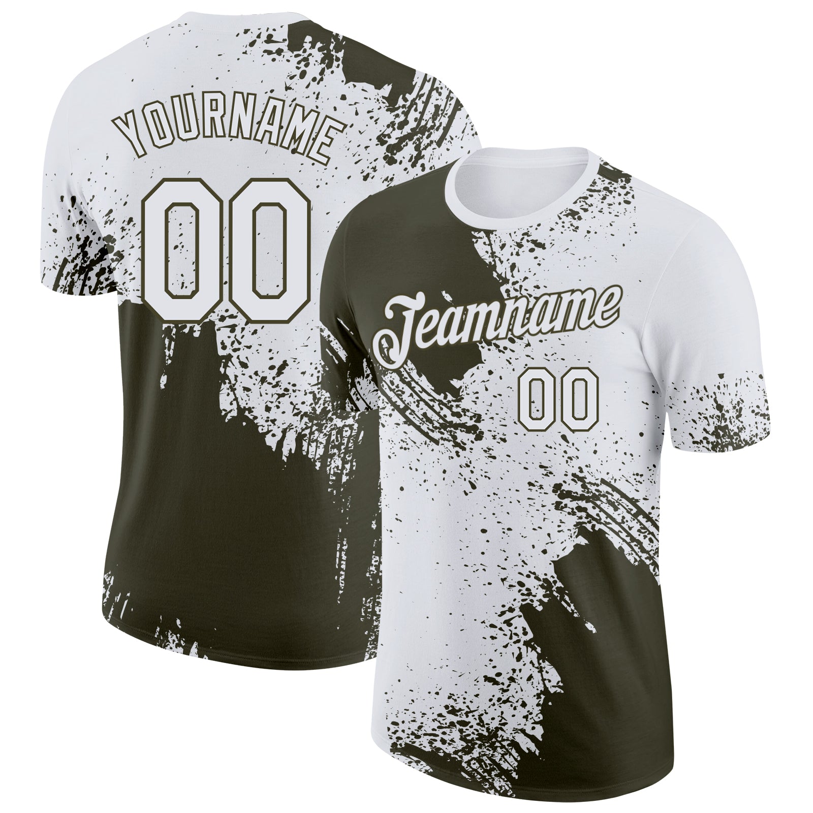 Custom White-Olive Abstract Brush Stroke Performance T-Shirt