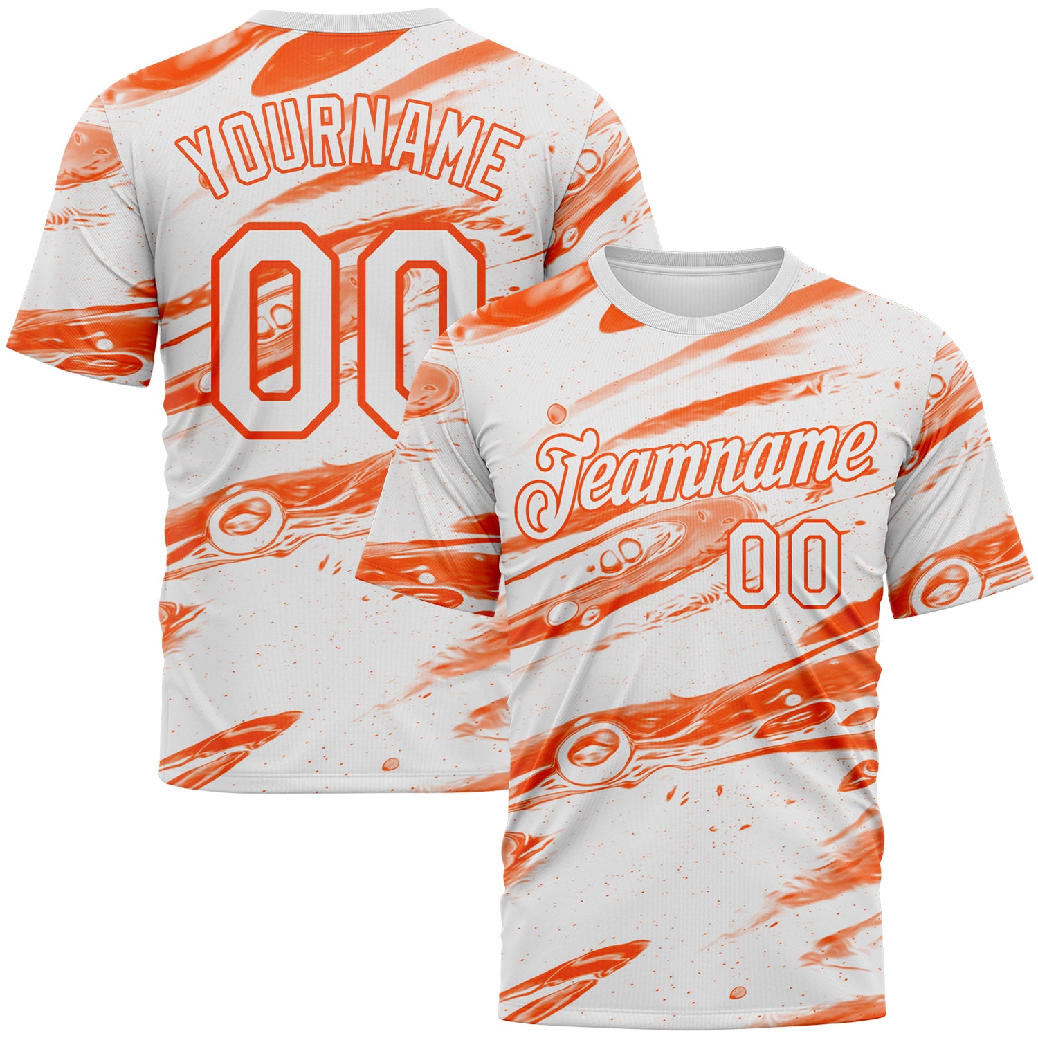 Custom White-Orange 3D Pattern Lava Splash Ink Wash Performance T-Shirt
