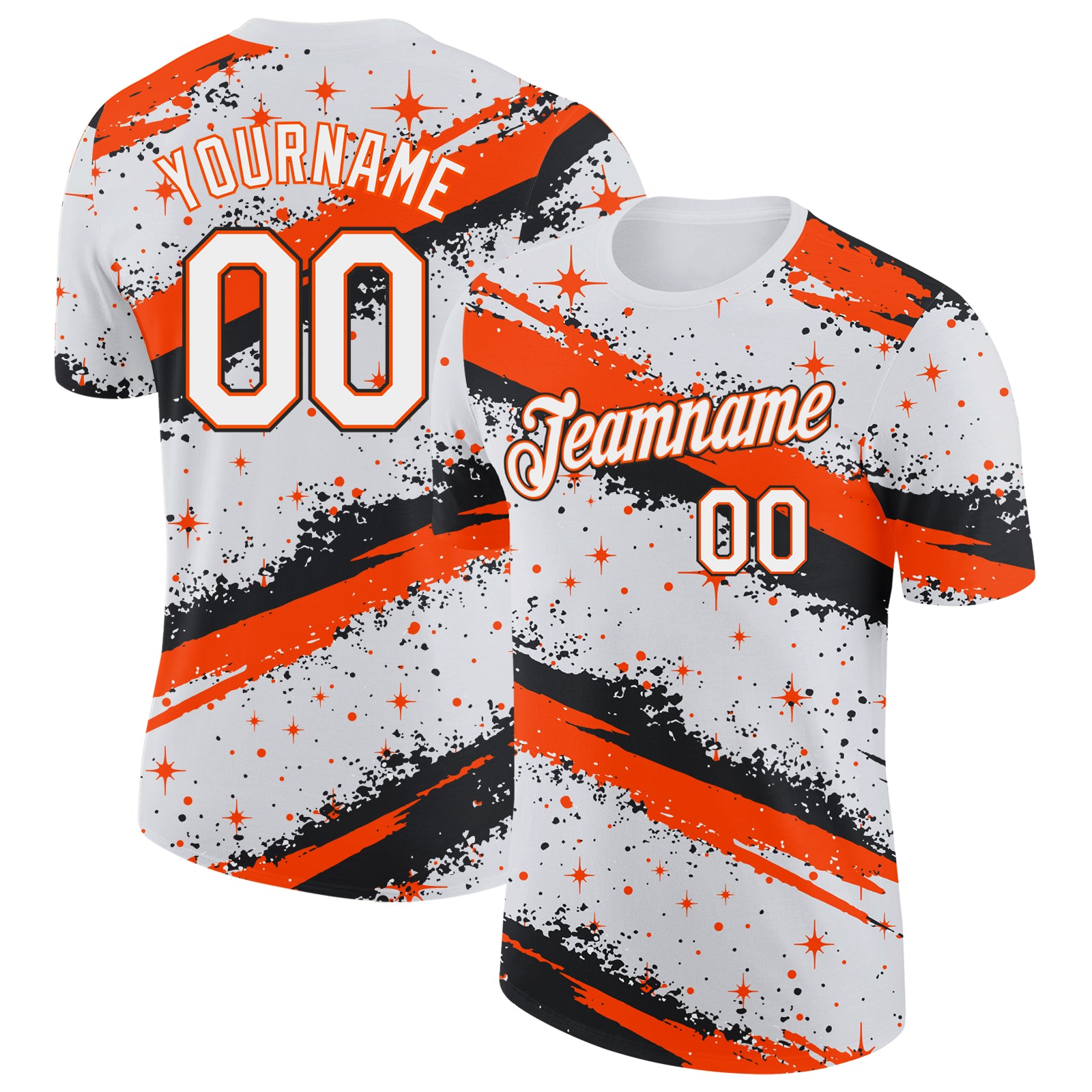 Custom White Orange-Black Brush Stroke Splatter Starburst Performance T-Shirt