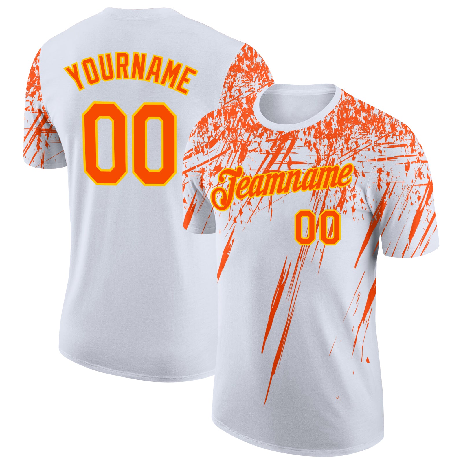 Custom White Orange-Yellow Distressed Scratch Brush Stroke Performance T-Shirt