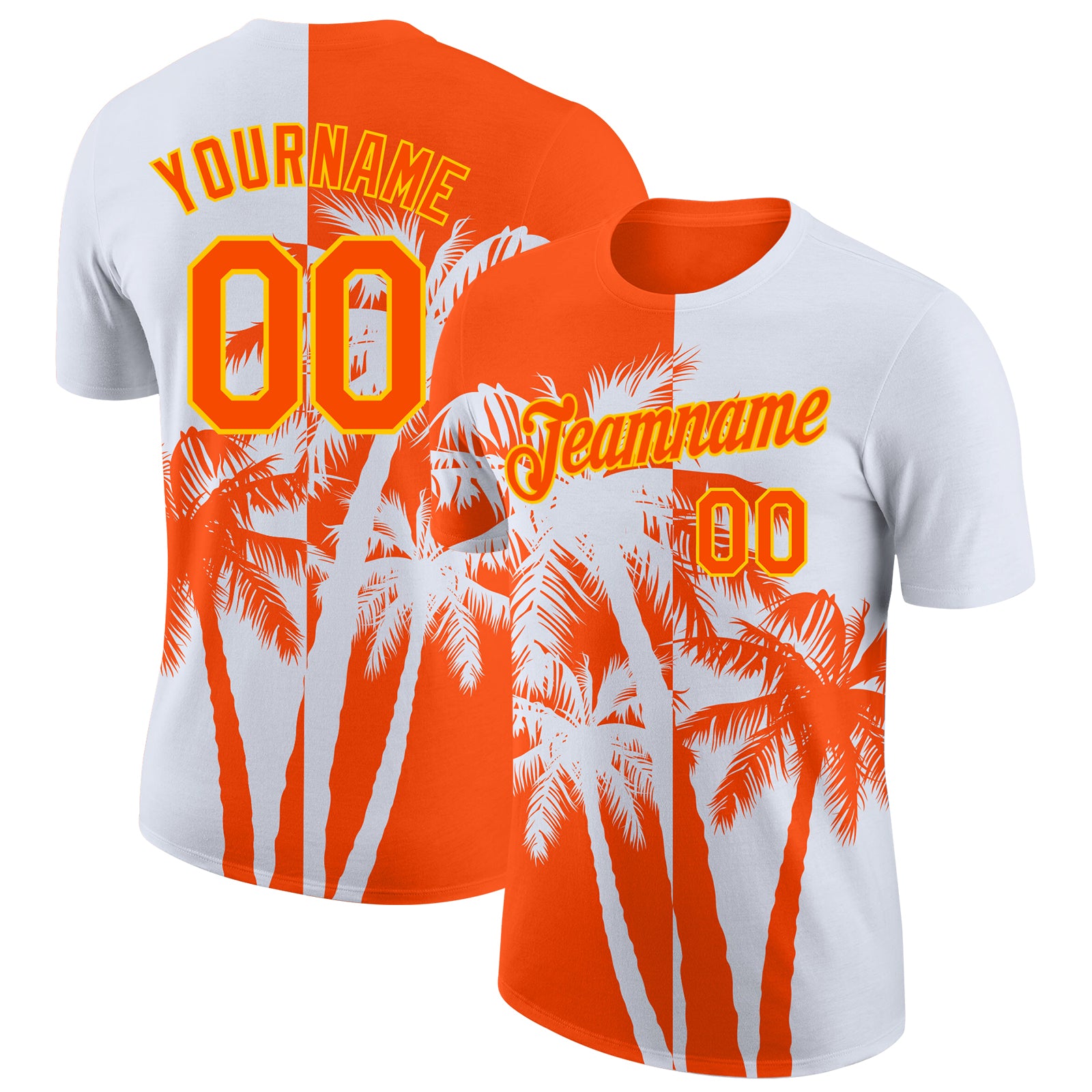 Custom White Orange-Yellow Hawaii Tropical Coastal Palm Trees Performance T-Shirt