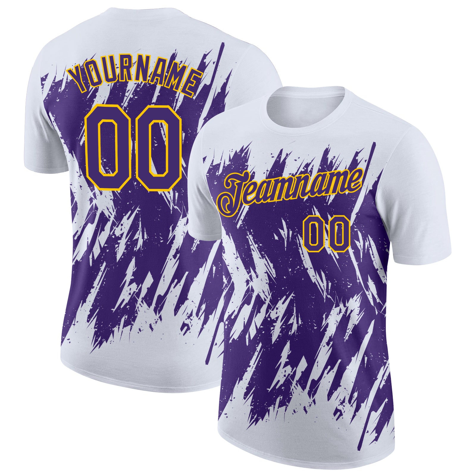Custom White Purple-Yellow Torn Sharp Brush Stroke Splatter Performance T-Shirt