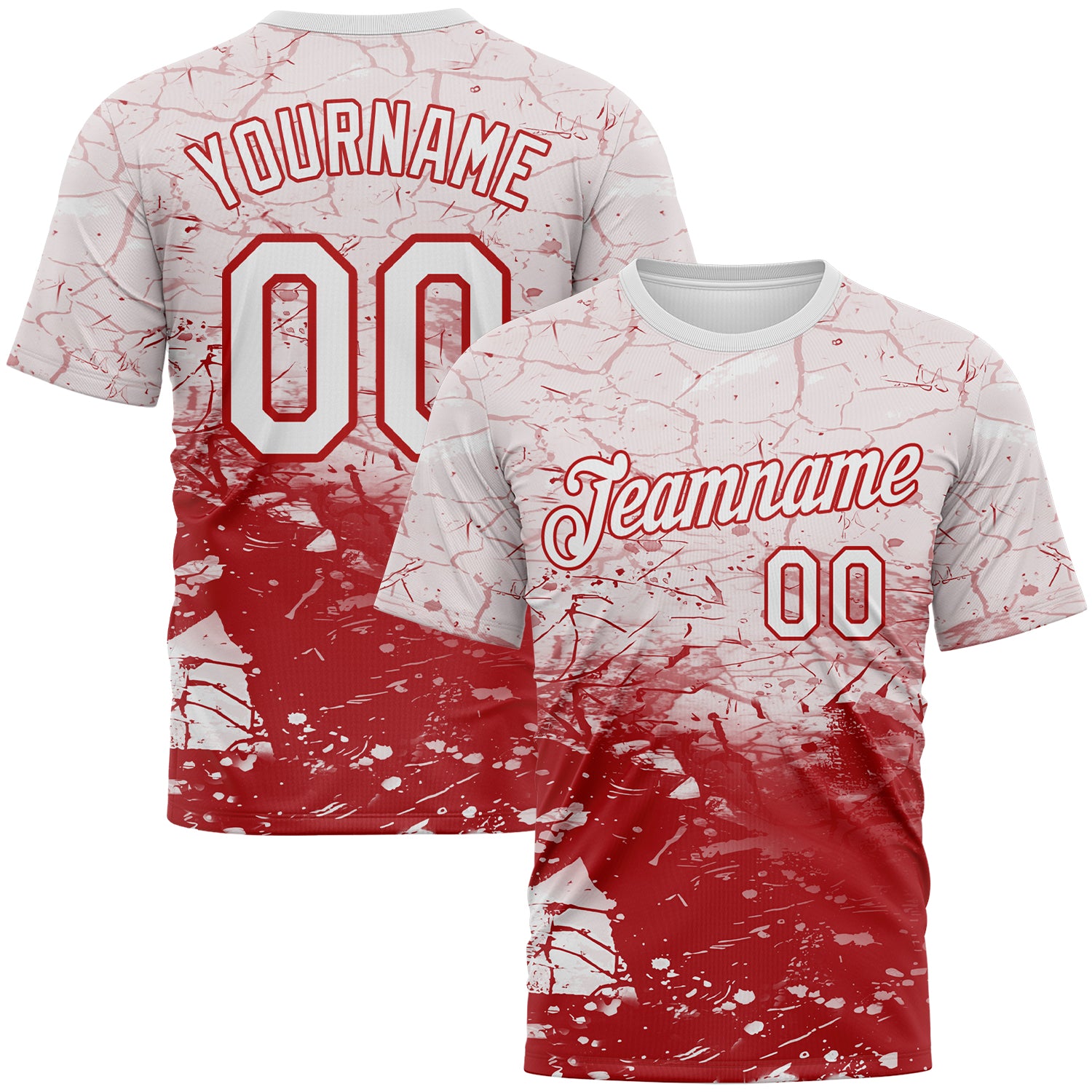 Custom White-Red 3D Pattern Cracked Ink Grunge Jazz Style Performance T-Shirt
