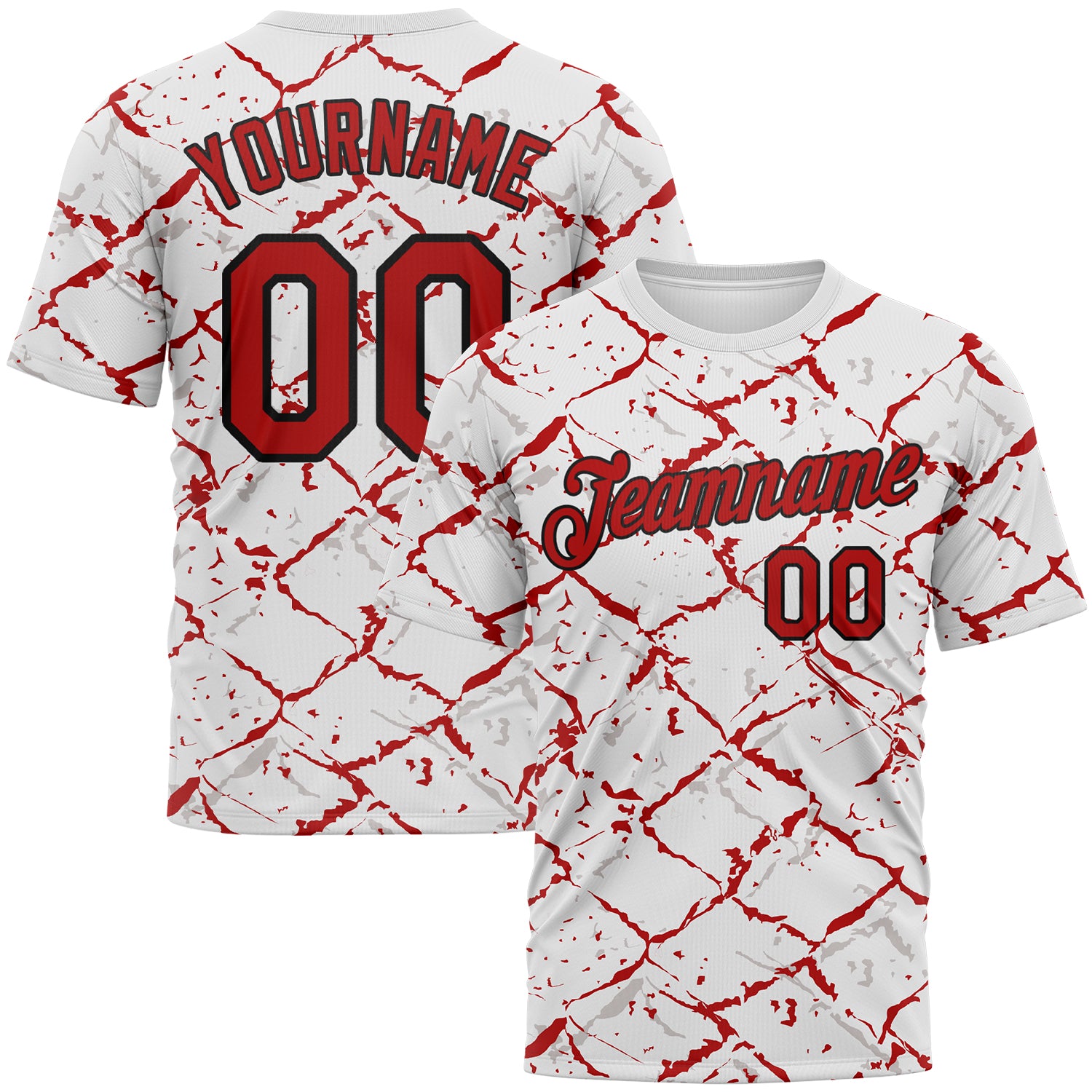 Custom White Red-Black 3D Pattern Chain Link Cracked Performance T-Shirt