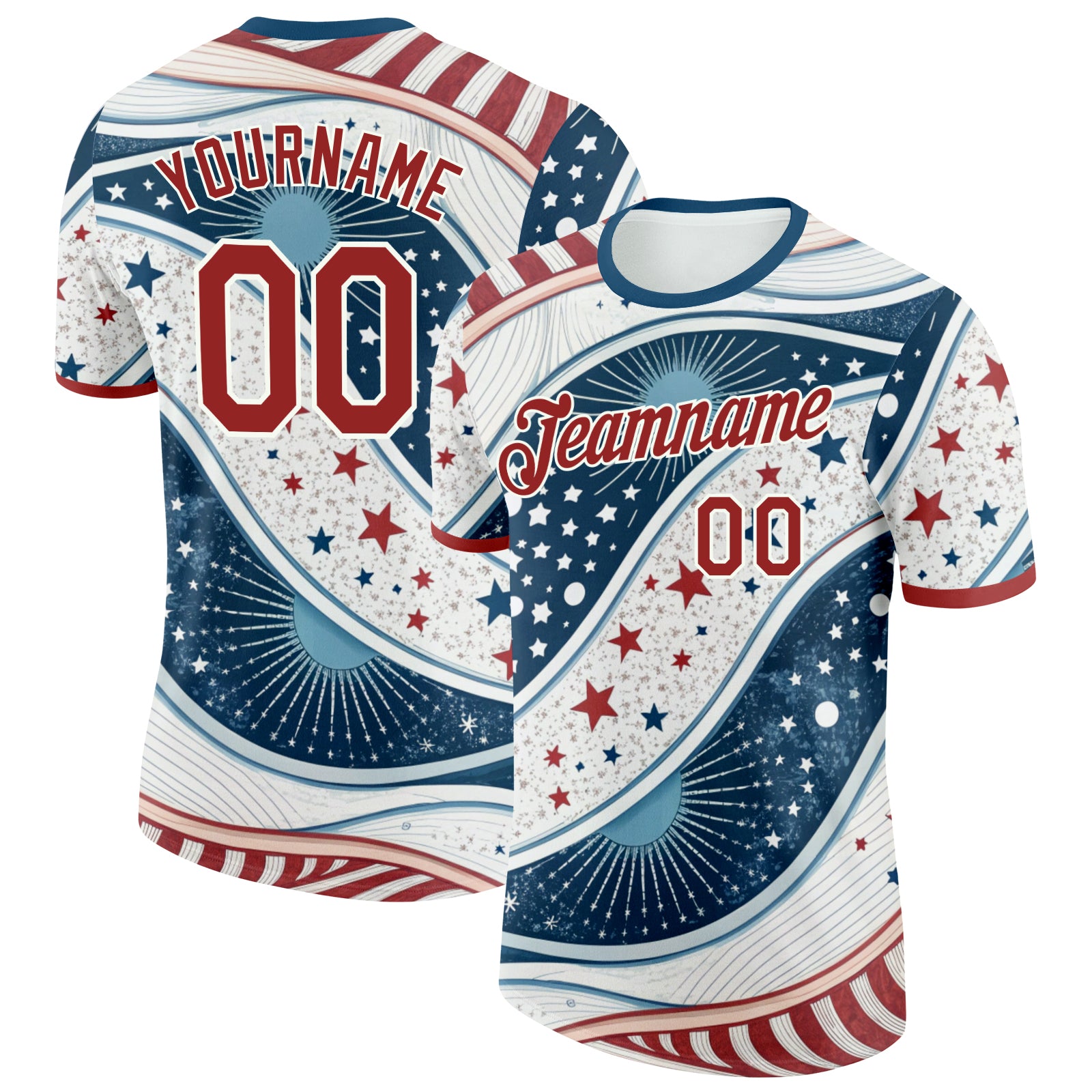 Custom White Red-Blue American Star Performance T-Shirt