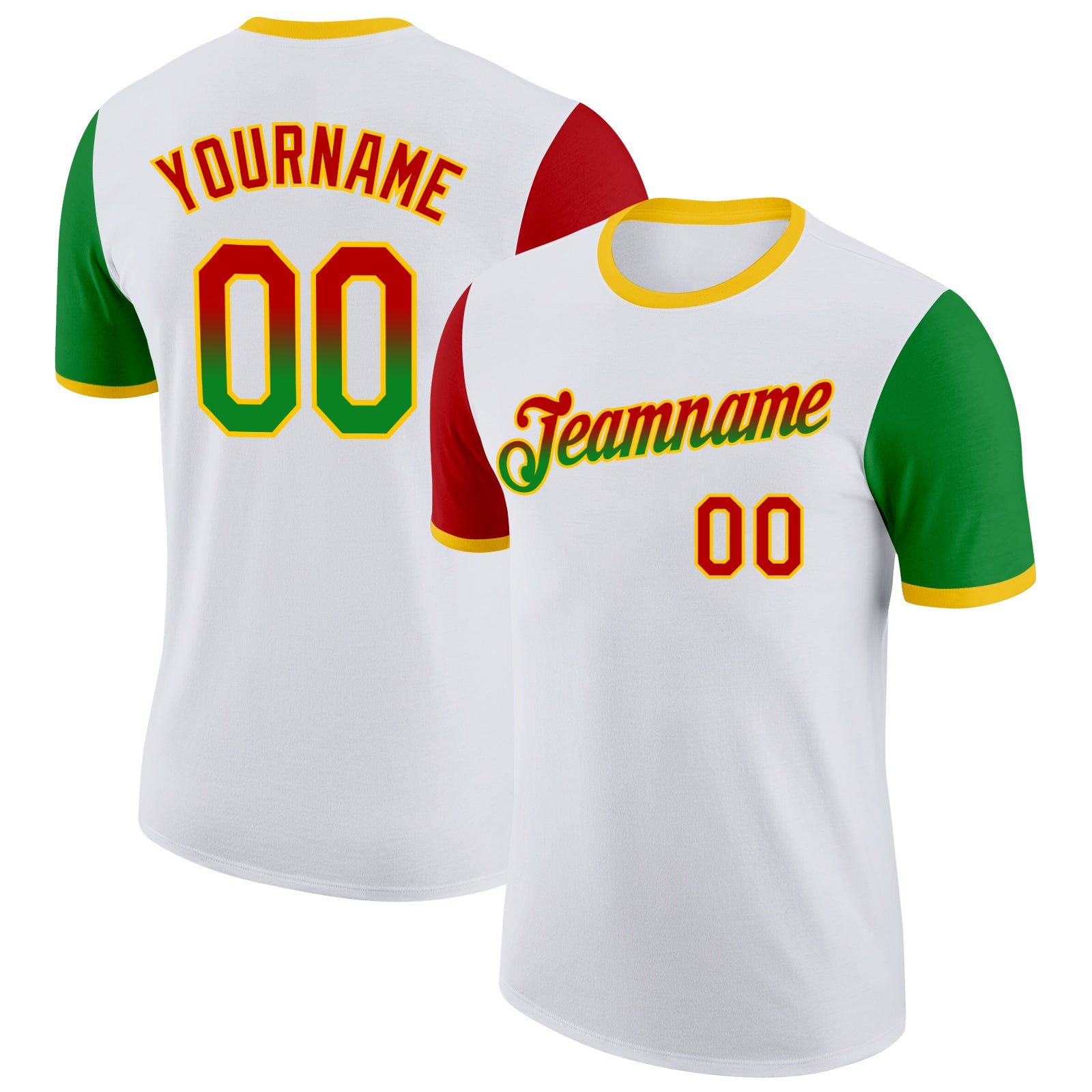 Custom White Red Grass Green-Yellow Gradient Two Tone Performance T-Shirt