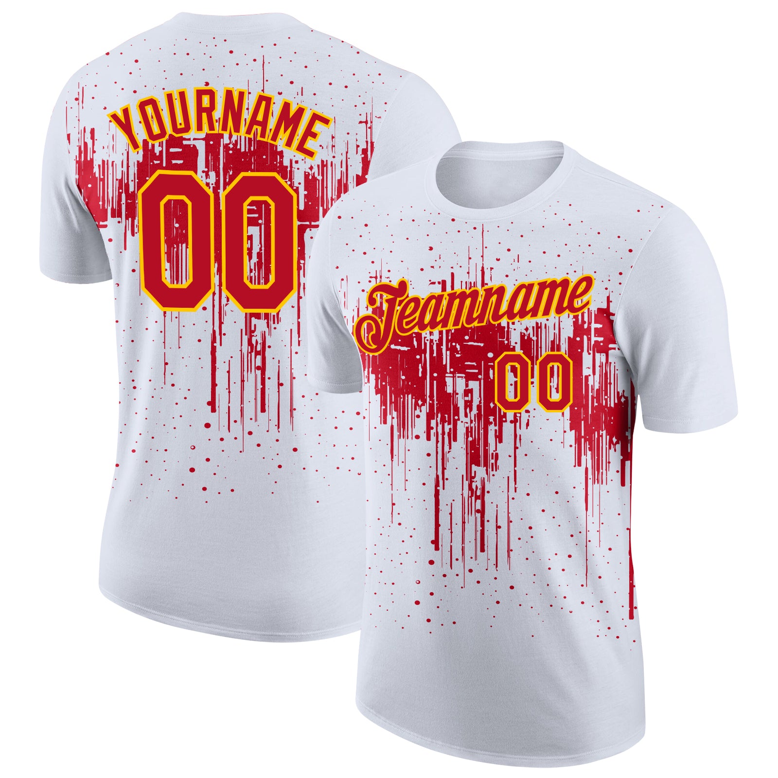 Custom White Red-Yellow Dripping Splatter Paint Performance T-Shirt
