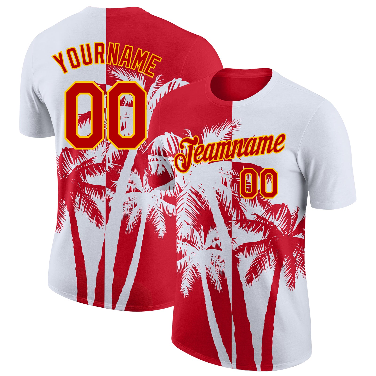 Custom White Red-Yellow Hawaii Tropical Coastal Palm Trees Performance T-Shirt