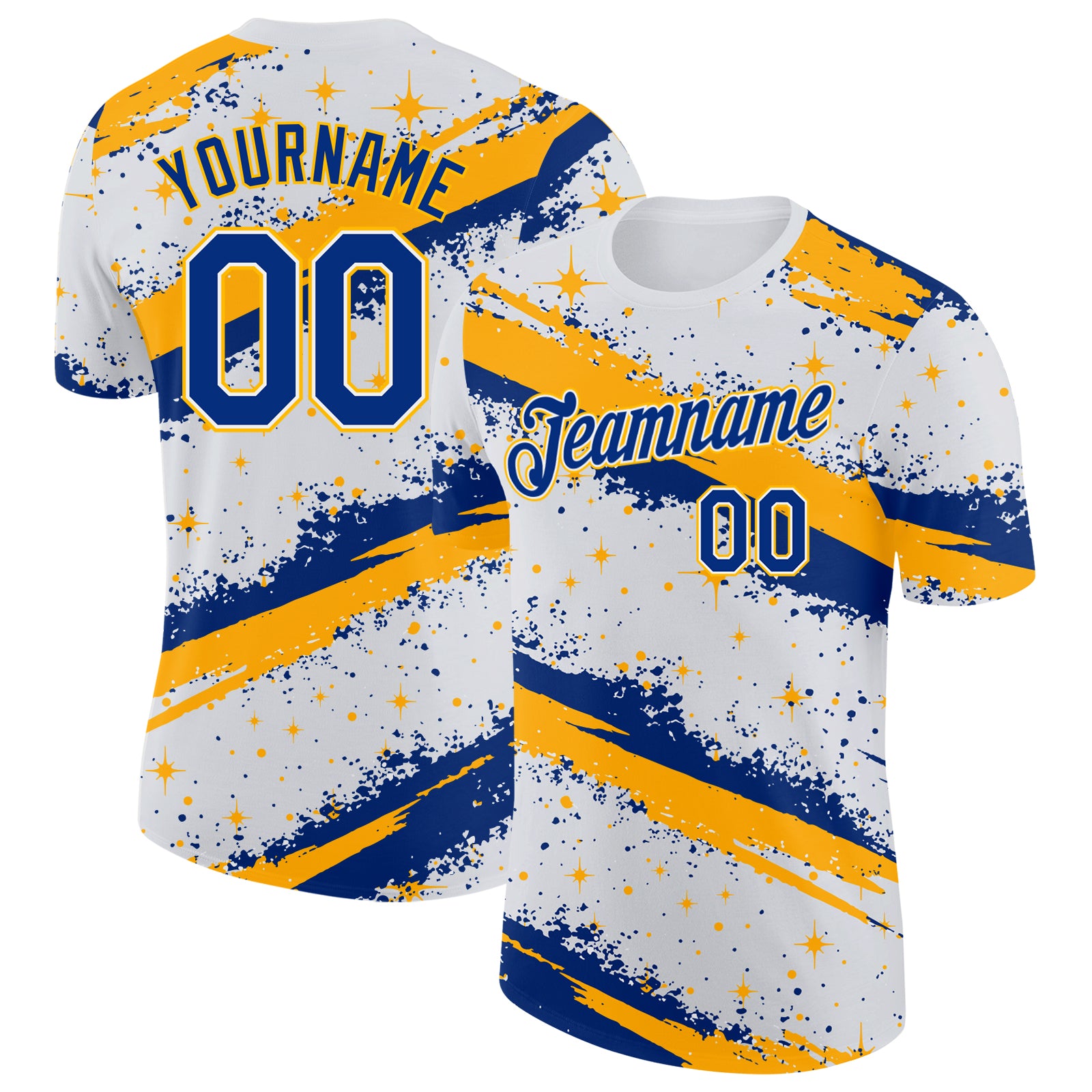 Custom White Royal-Gold Brush Stroke Splatter Starburst Performance T-Shirt