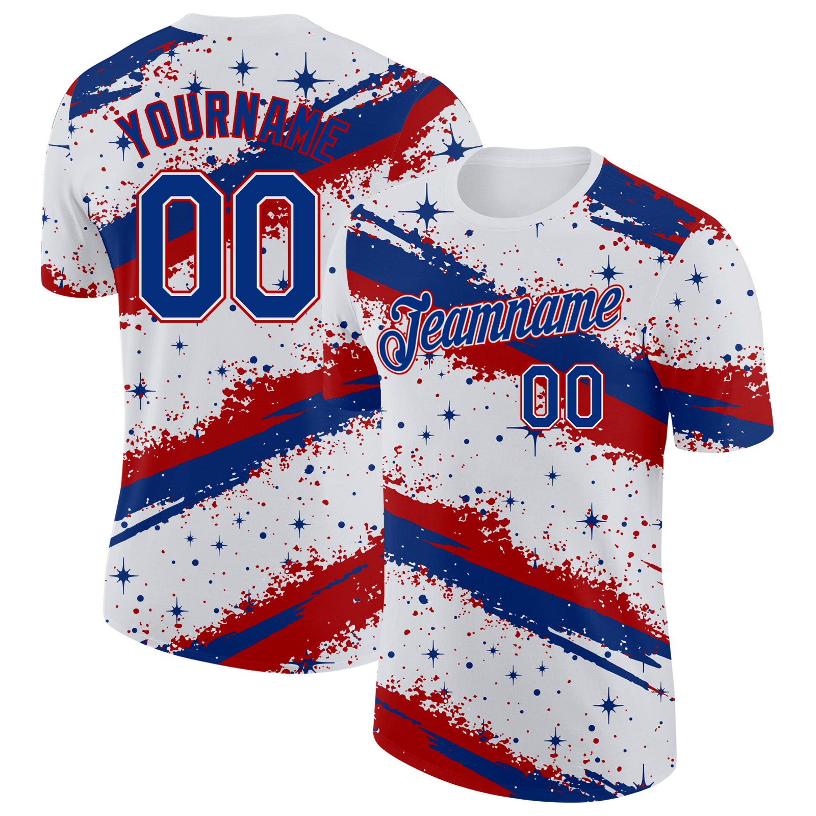 Custom White Royal-Red Brush Stroke Splatter Starburst Performance T-Shirt