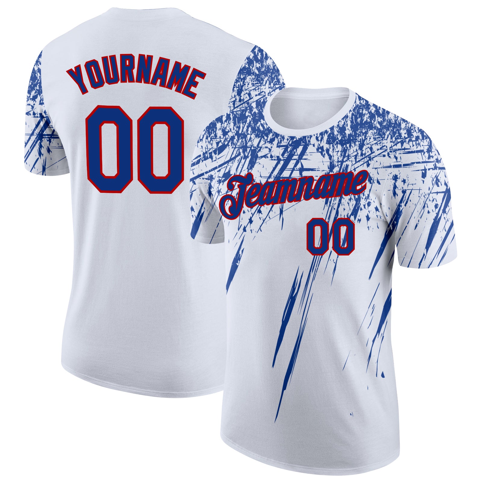 Custom White Royal-Red Distressed Scratch Brush Stroke Performance T-Shirt