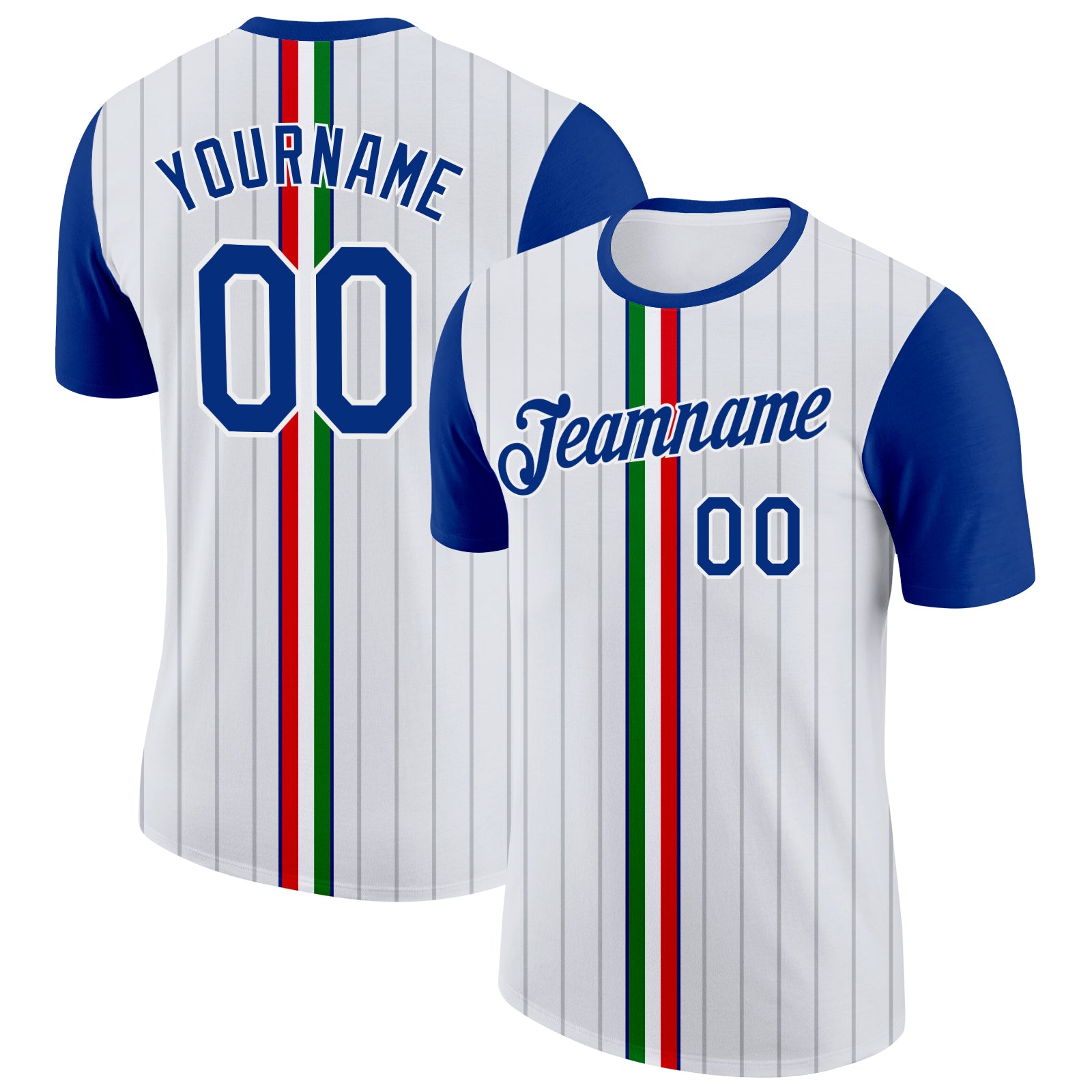 Custom White Royal Red-Green Italy Stripe Performance T-Shirt