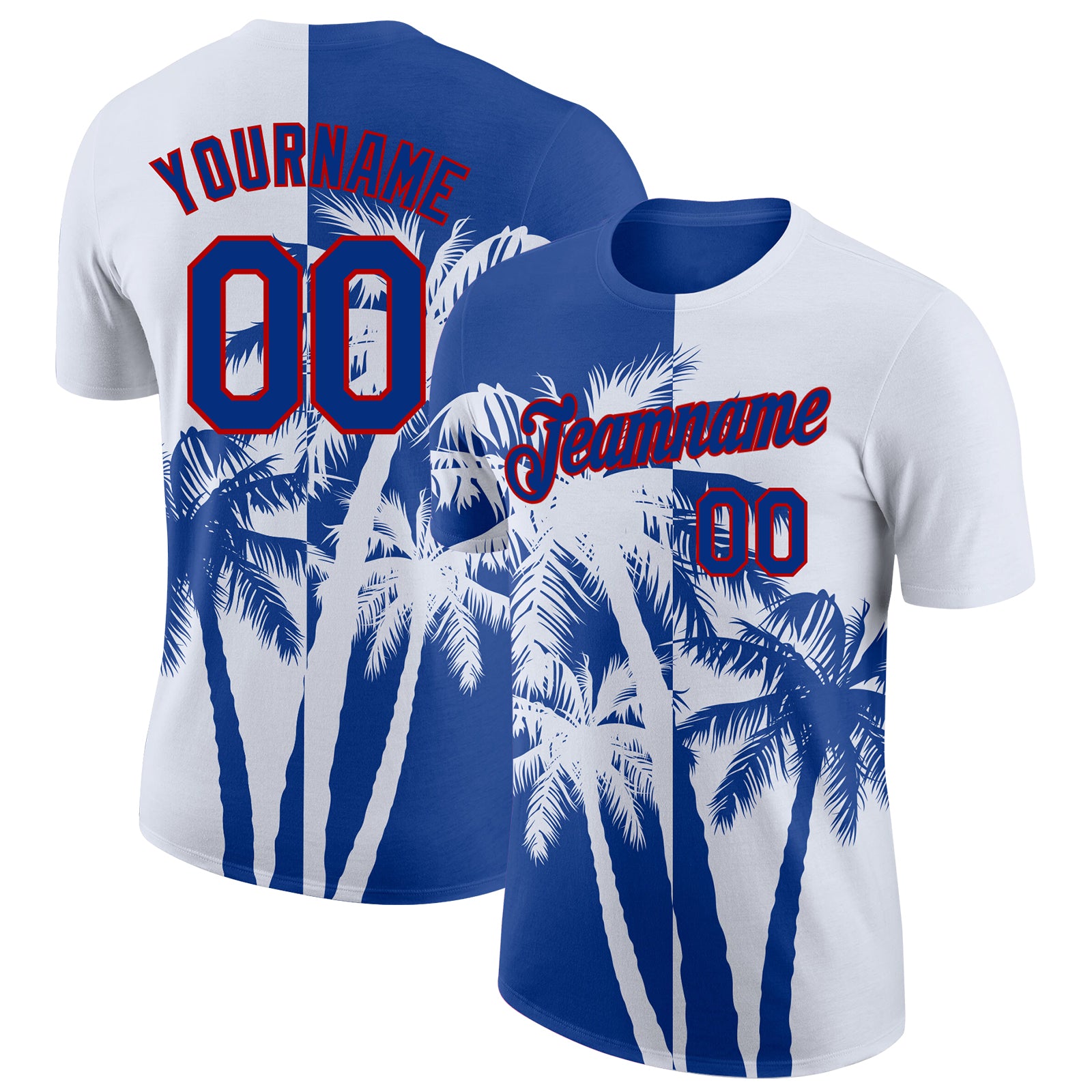 Custom White Royal-Red Hawaii Tropical Coastal Palm Trees Performance T-Shirt