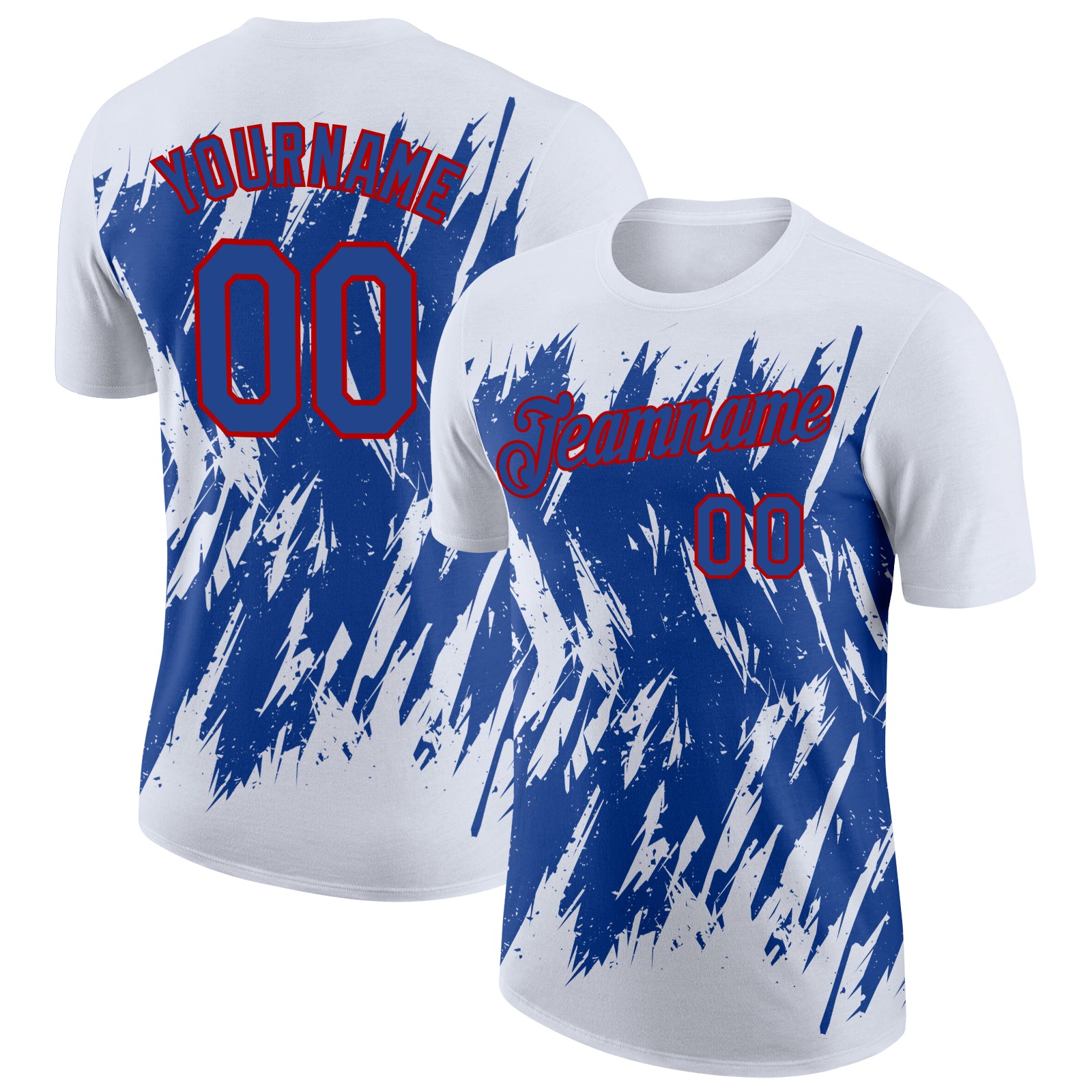 Custom White Royal-Red Torn Sharp Brush Stroke Splatter Performance T-Shirt