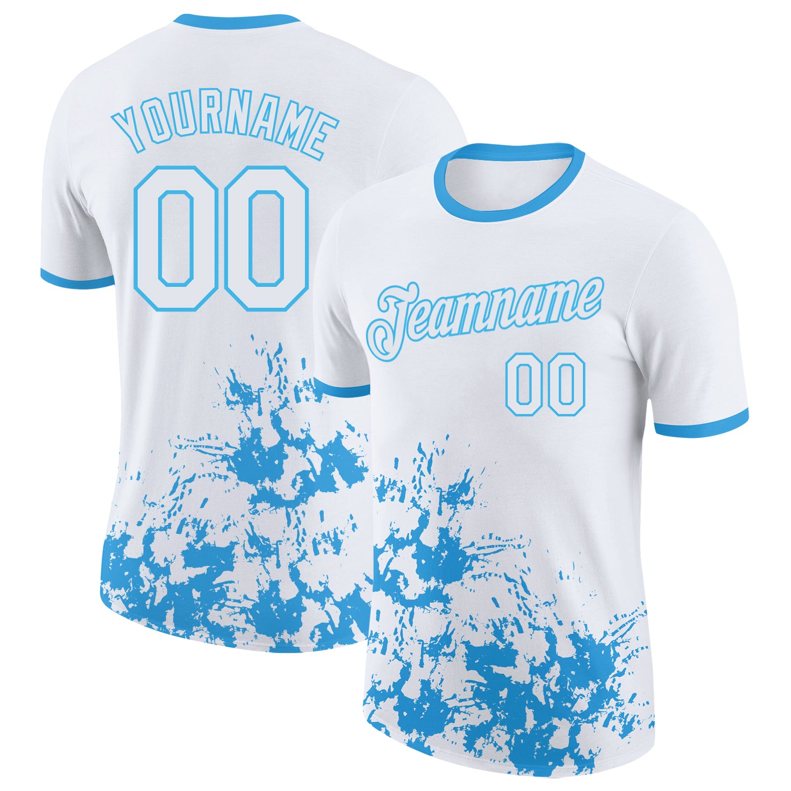 Custom White-Sky Blue Brush Stroke Splatter Performance T-Shirt