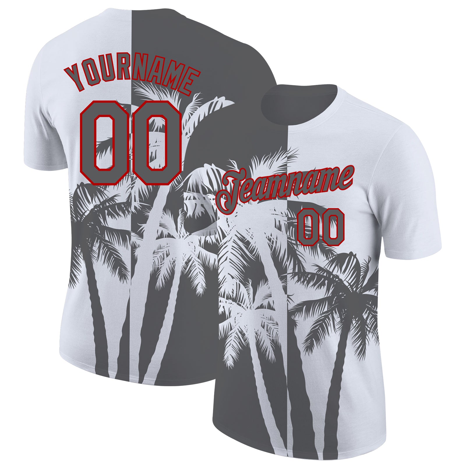 Custom White Steel Gray-Red Hawaii Tropical Coastal Palm Trees Performance T-Shirt