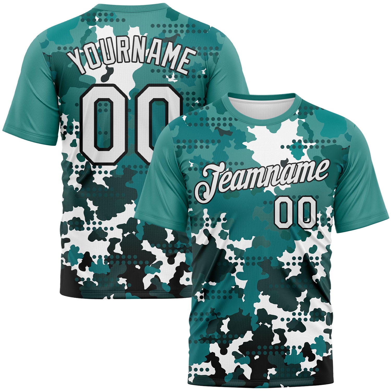 Custom White Teal-Black 3D Pattern Camouflage Performance T-Shirt