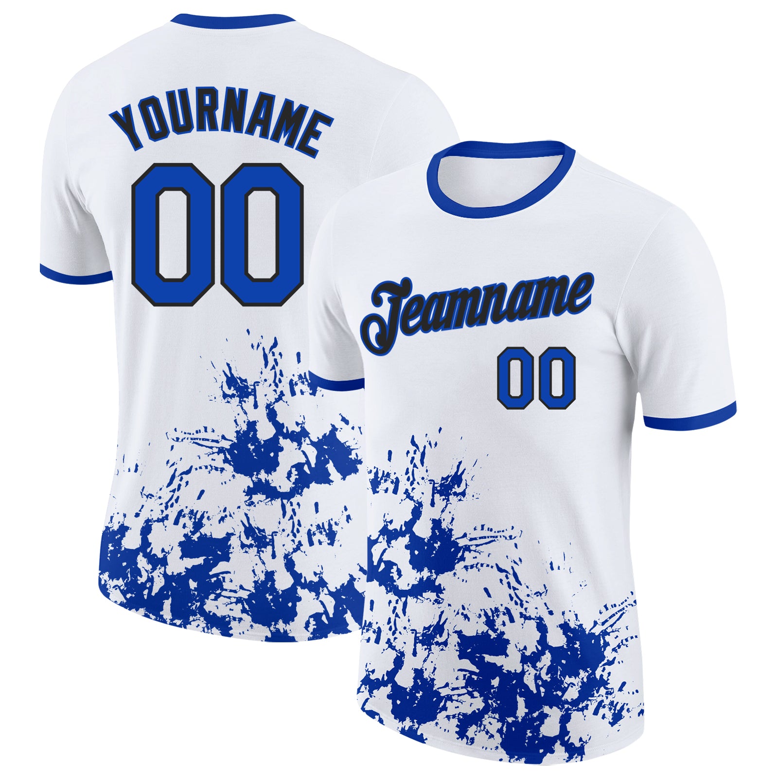 Custom White Thunder Blue-Black Brush Stroke Splatter Performance T-Shirt