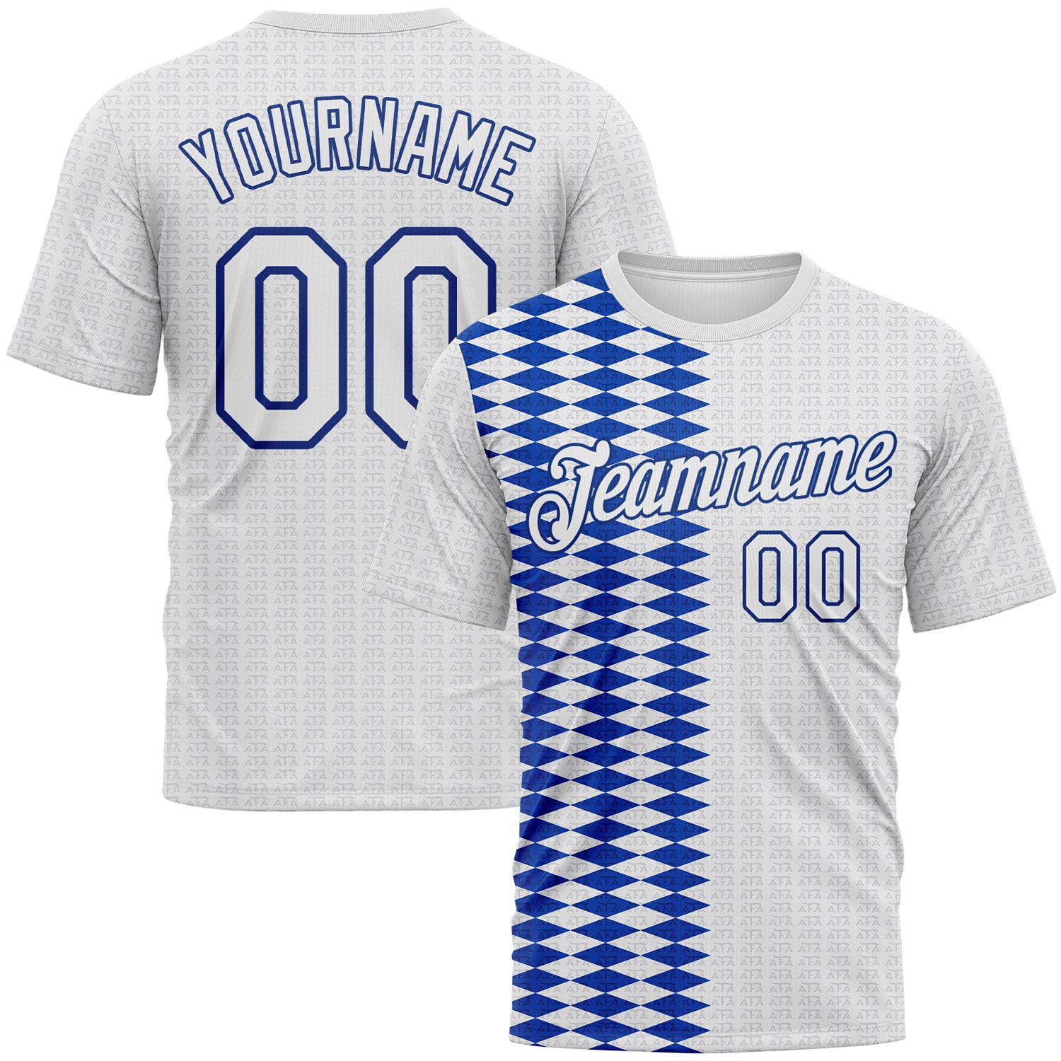 Custom White Thunder Blue-Gray 3D Pattern Classic Argyle Diamond Performance T-Shirt