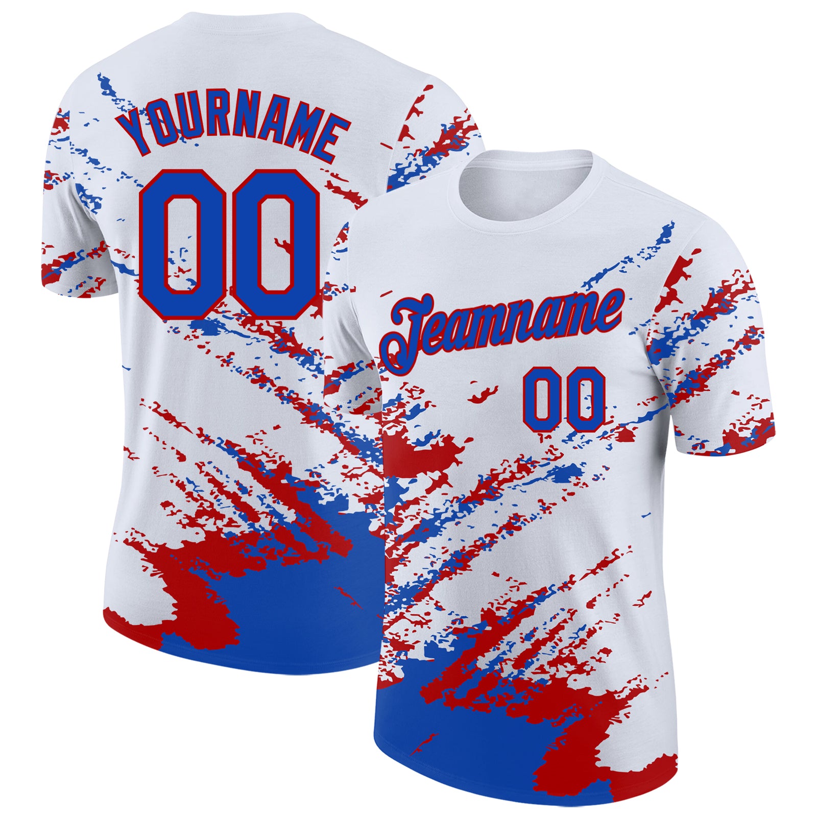 Custom White Thunder Blue-Red Brush Stroke Shatter Splatter Performance T-Shirt