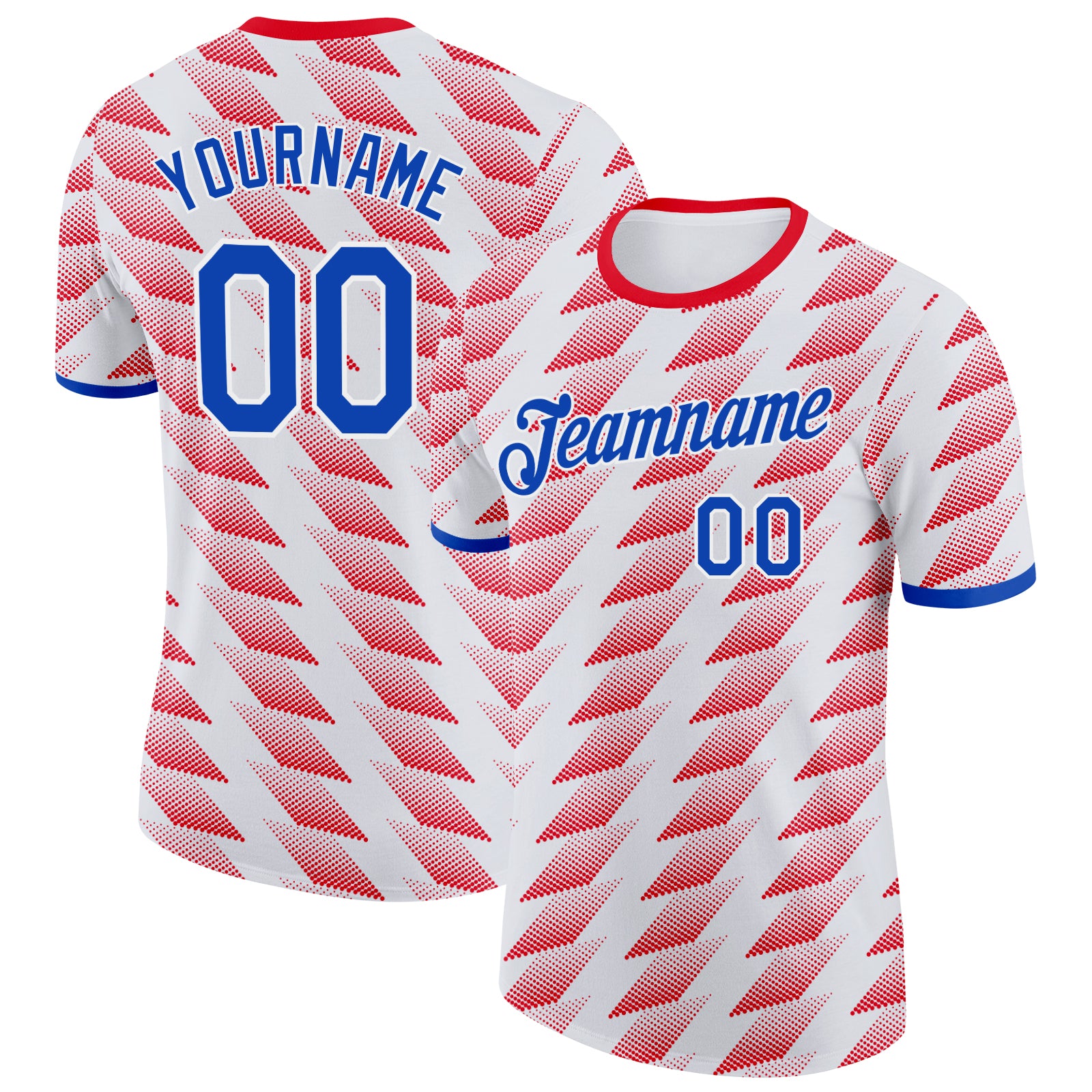 Custom White Thunder Blue-Red Paraguay Geometric Shape Performance T-Shirt