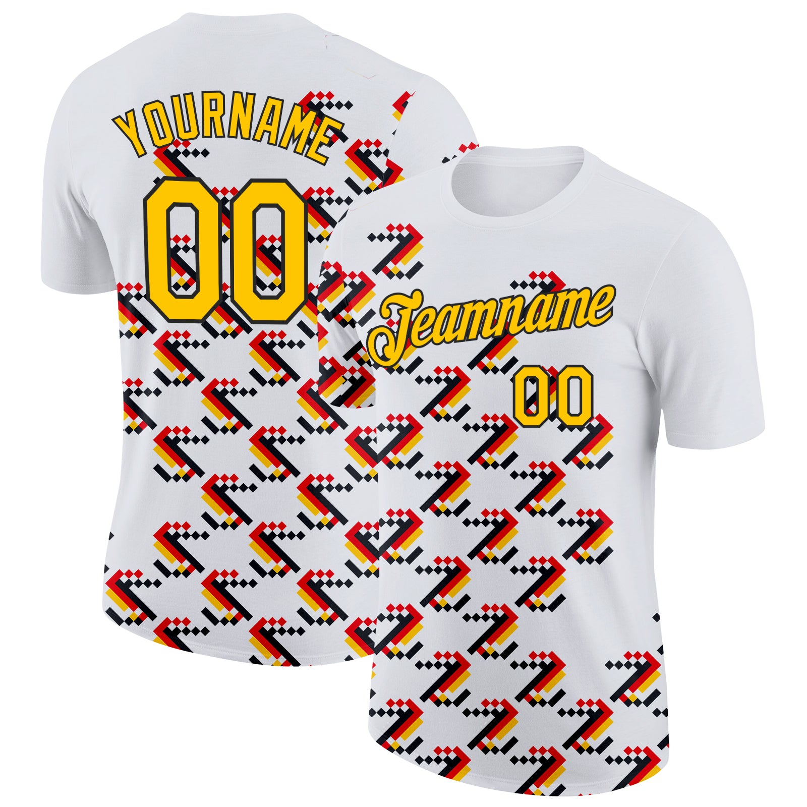 Custom White Yellow Red-Black Germany Geometric Performance T-Shirt