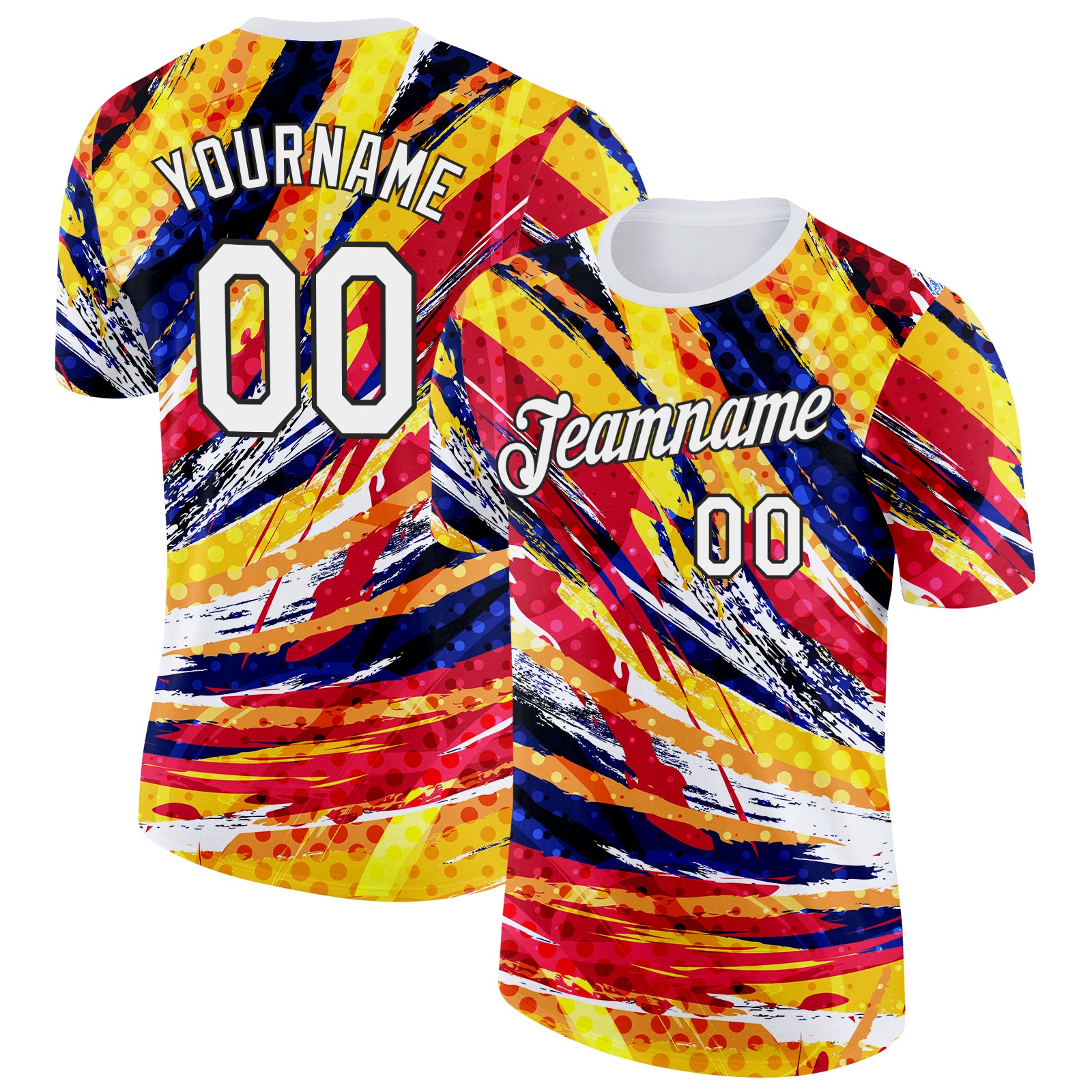 Custom White Yellow Red Blue-Black Colombia Splash Performance T-Shirt