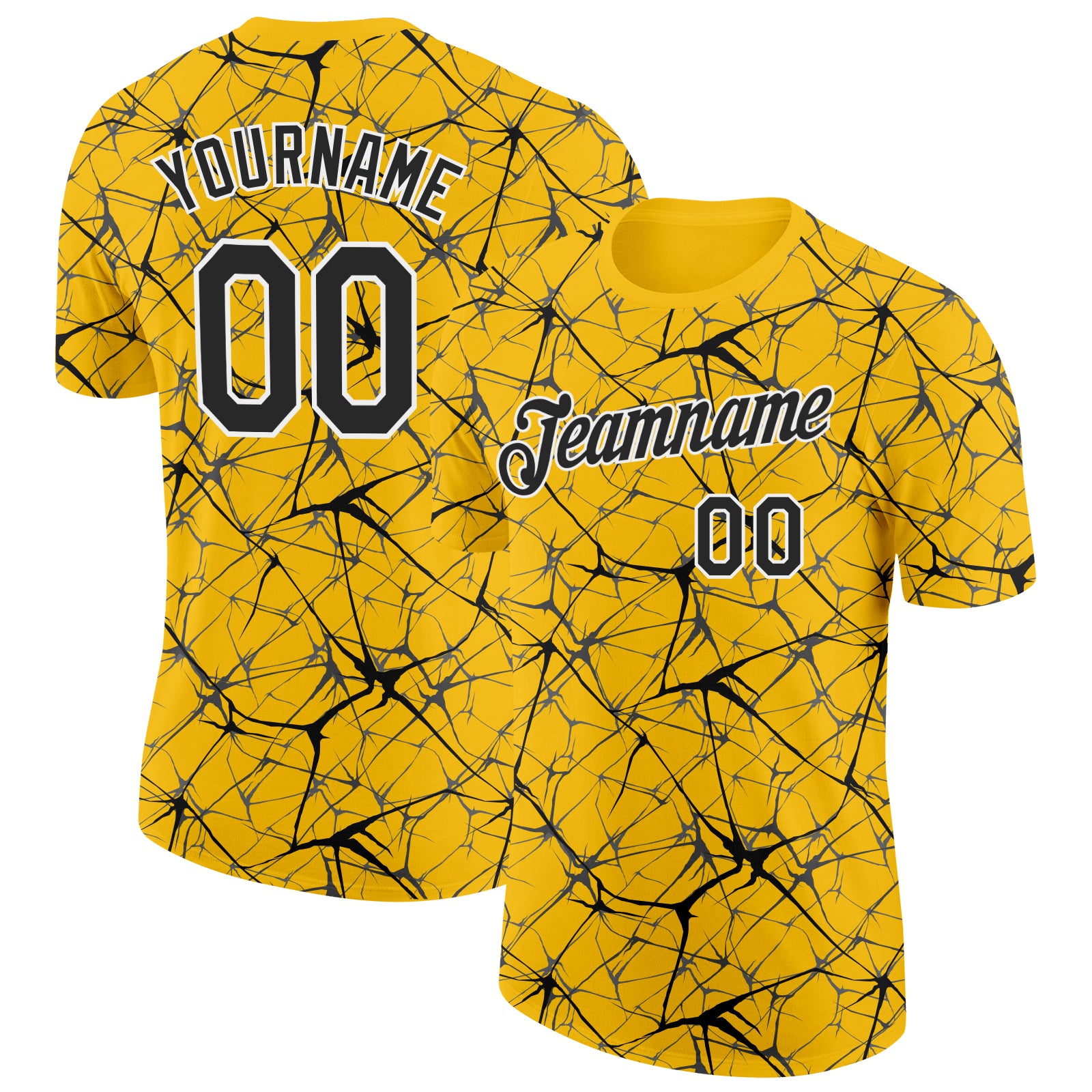Custom Yellow Black Gray-White Abstract Network Crackle Performance T-Shirt