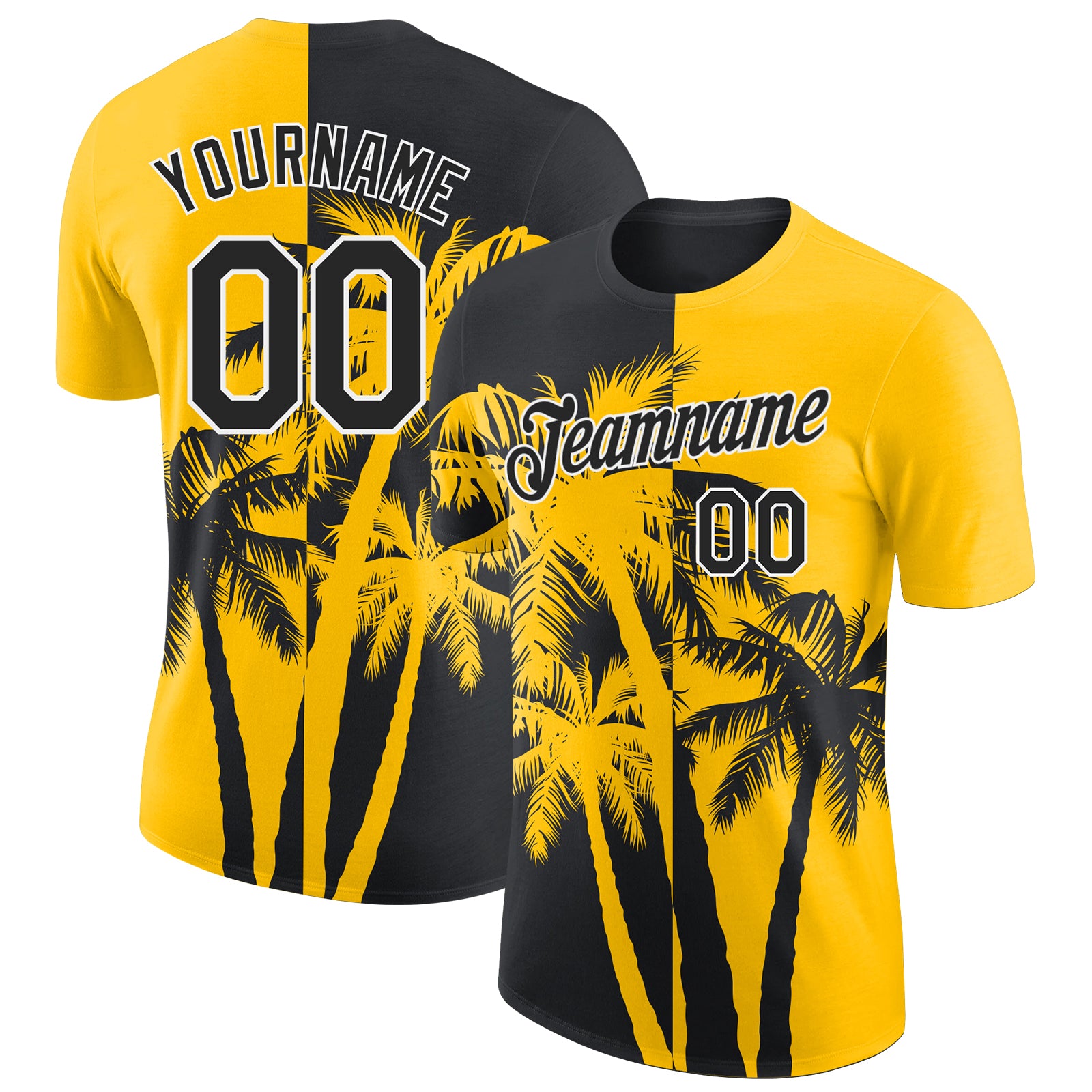 Custom Yellow Black-White Hawaii Tropical Coastal Palm Trees Performance T-Shirt