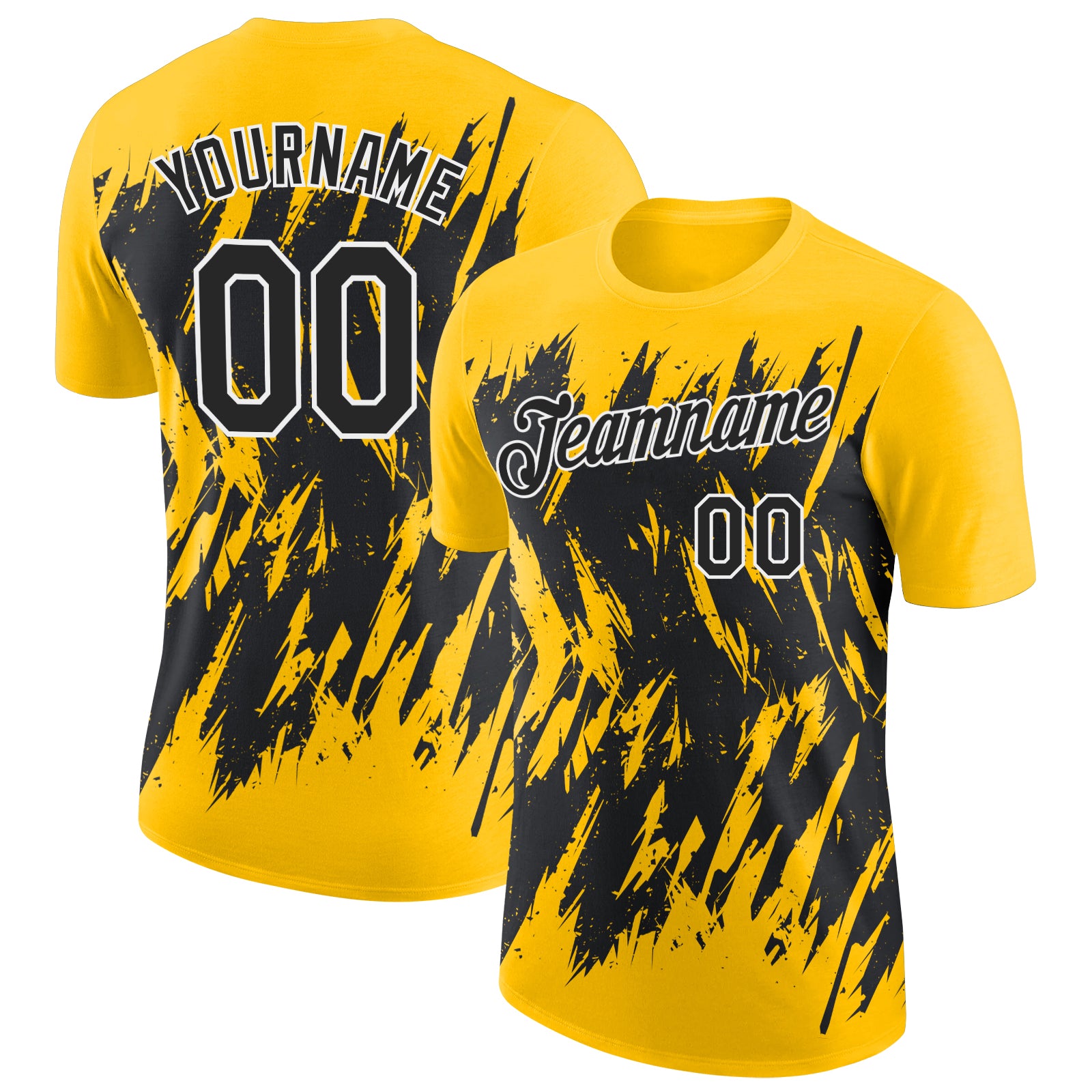 Custom Yellow Black-White Torn Sharp Brush Stroke Splatter Performance T-Shirt