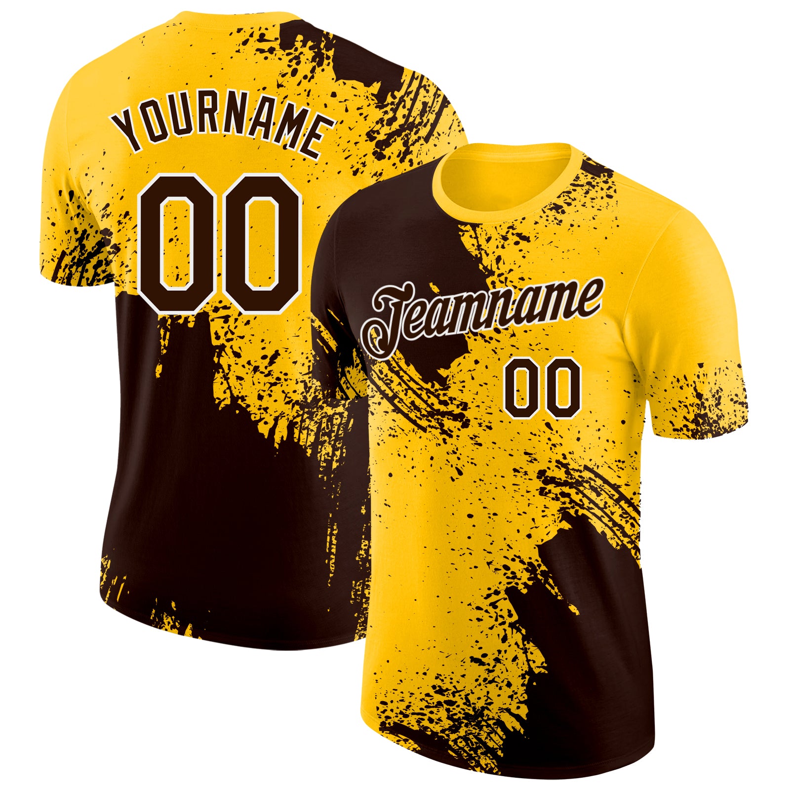 Custom Yellow Brown-White Abstract Brush Stroke Performance T-Shirt