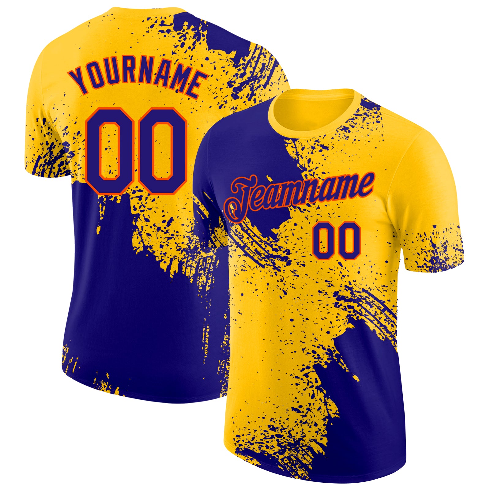 Custom Yellow Dark Purple-Orange Abstract Brush Stroke Performance T-Shirt