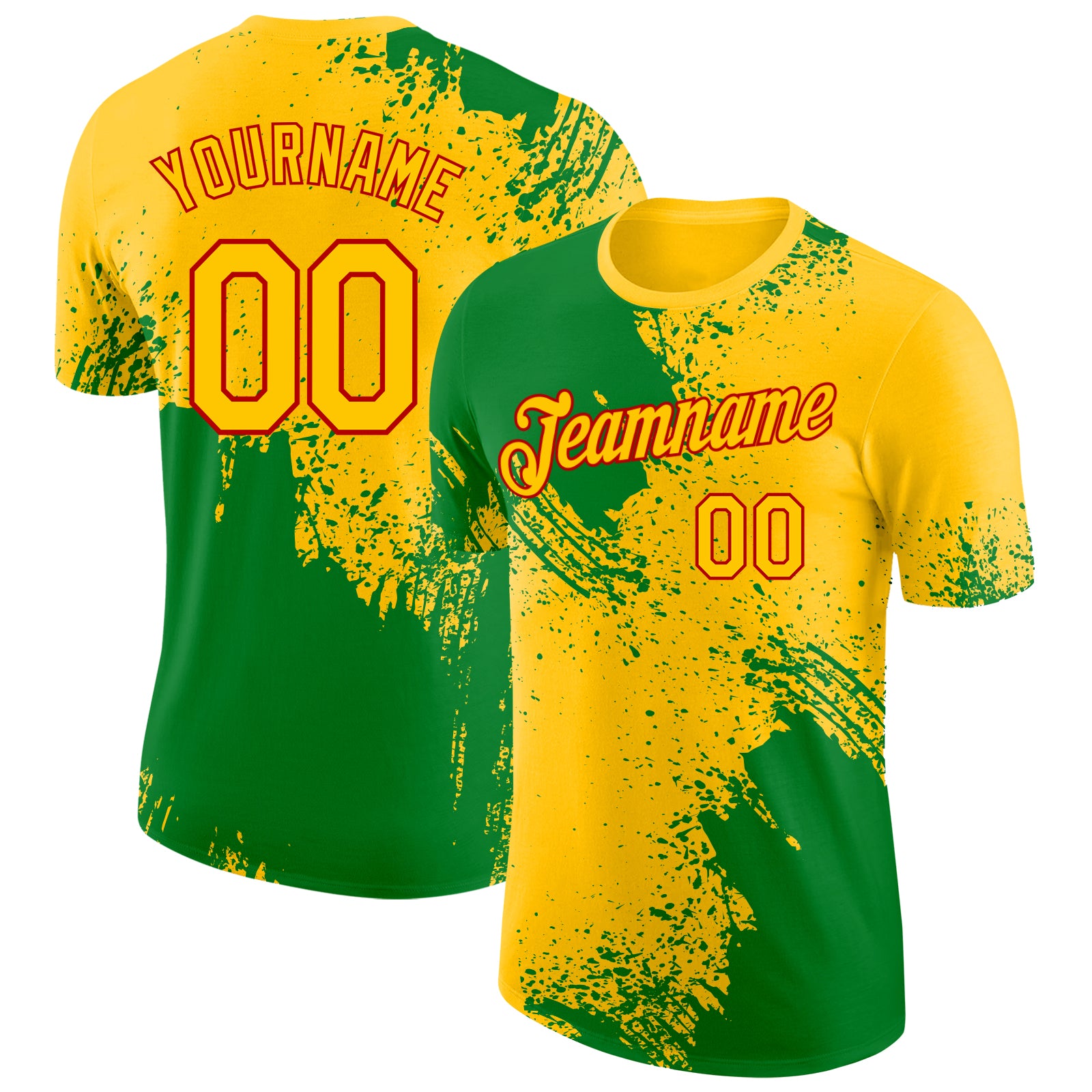 Custom Yellow Grass Green-Red Abstract Brush Stroke Performance T-Shirt