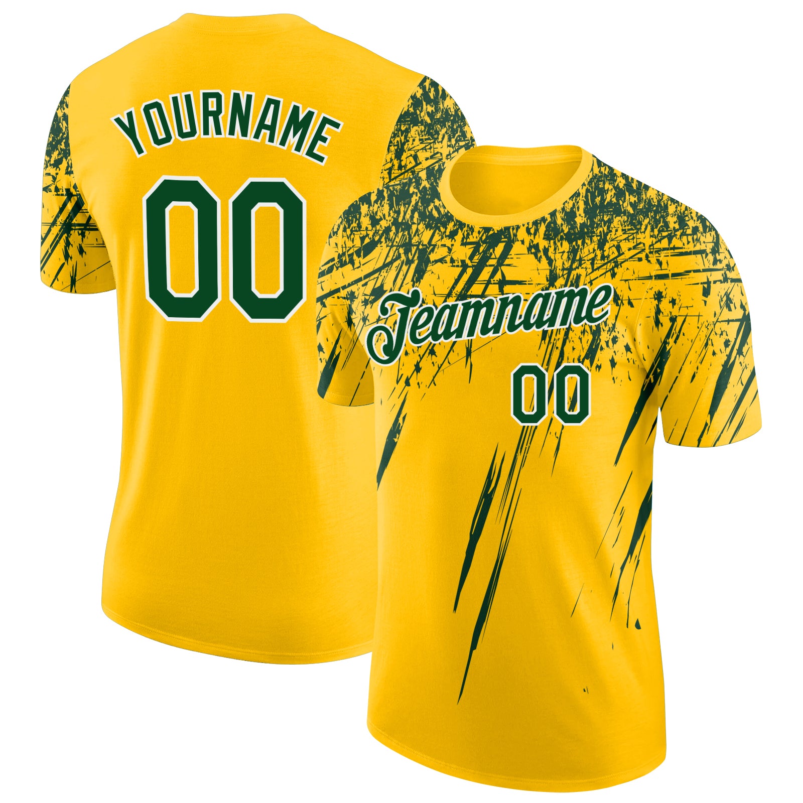 Custom Yellow Green-White Distressed Scratch Brush Stroke Performance T-Shirt