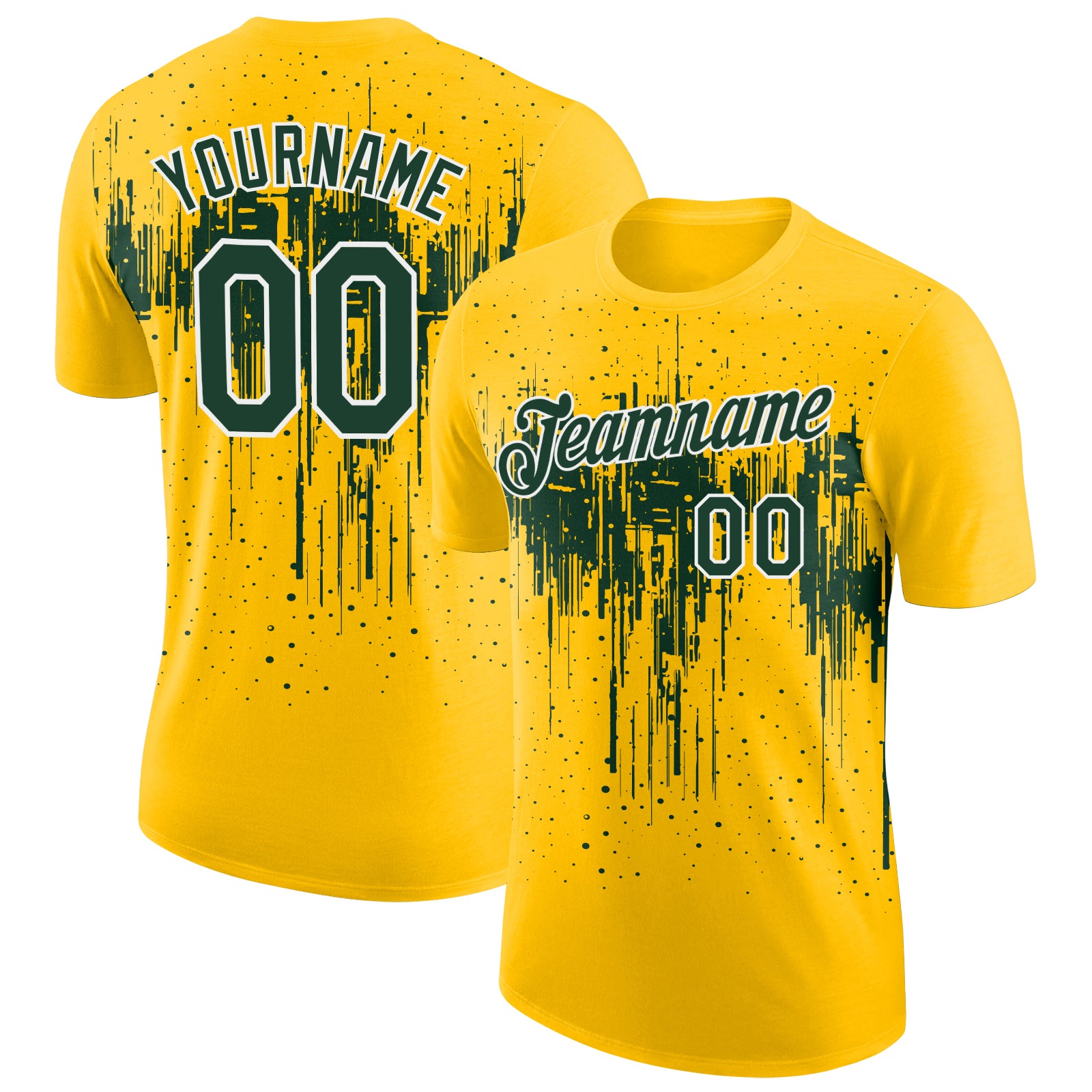 Custom Yellow Green-White Dripping Splatter Paint Performance T-Shirt