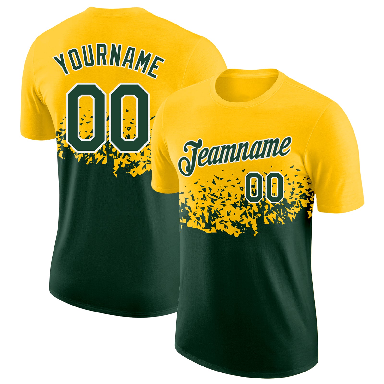Custom Yellow Green-White Fade Geometric Splatter Fragmented Shards Performance T-Shirt